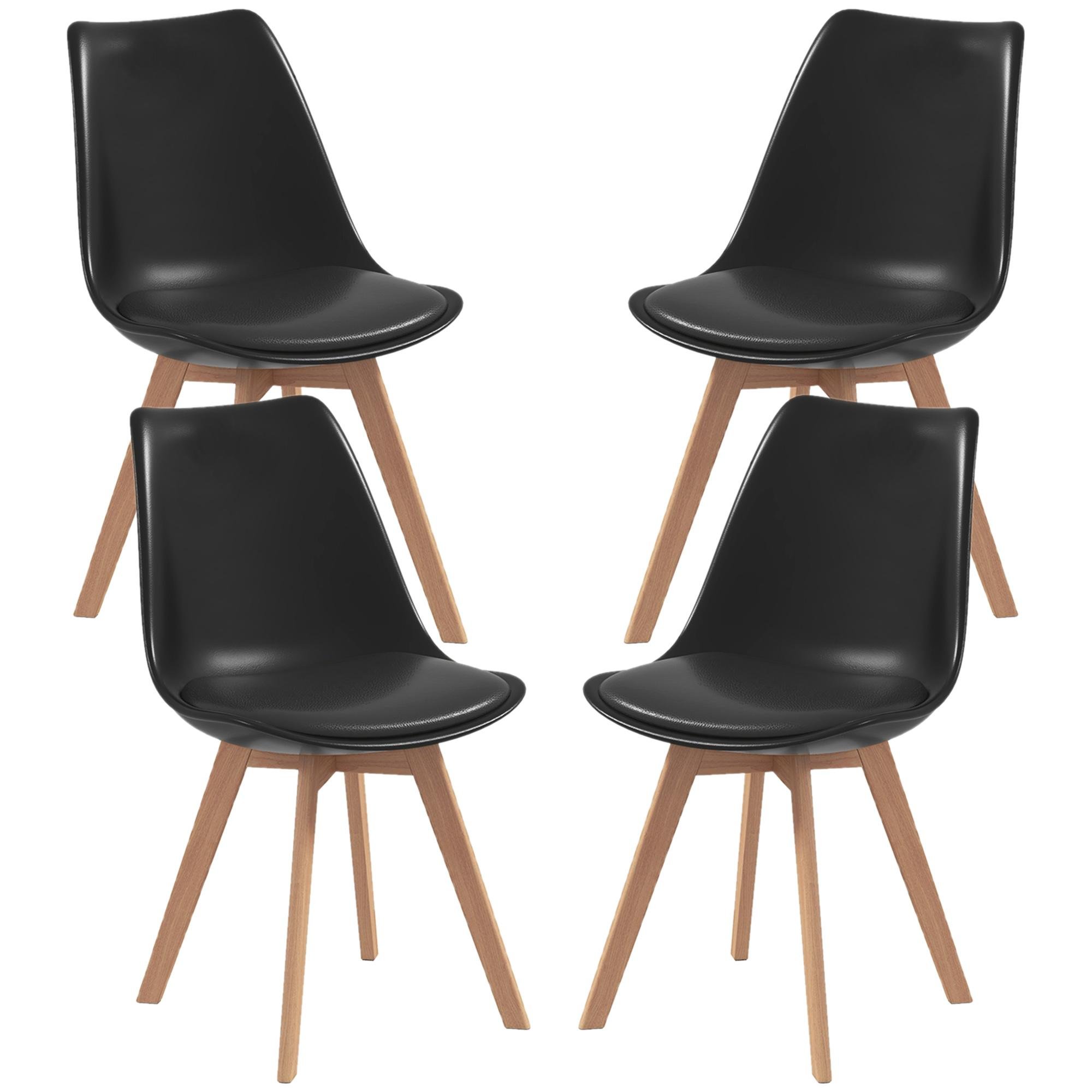 Black PU Dining Chairs Set of 4 with Curved Backs