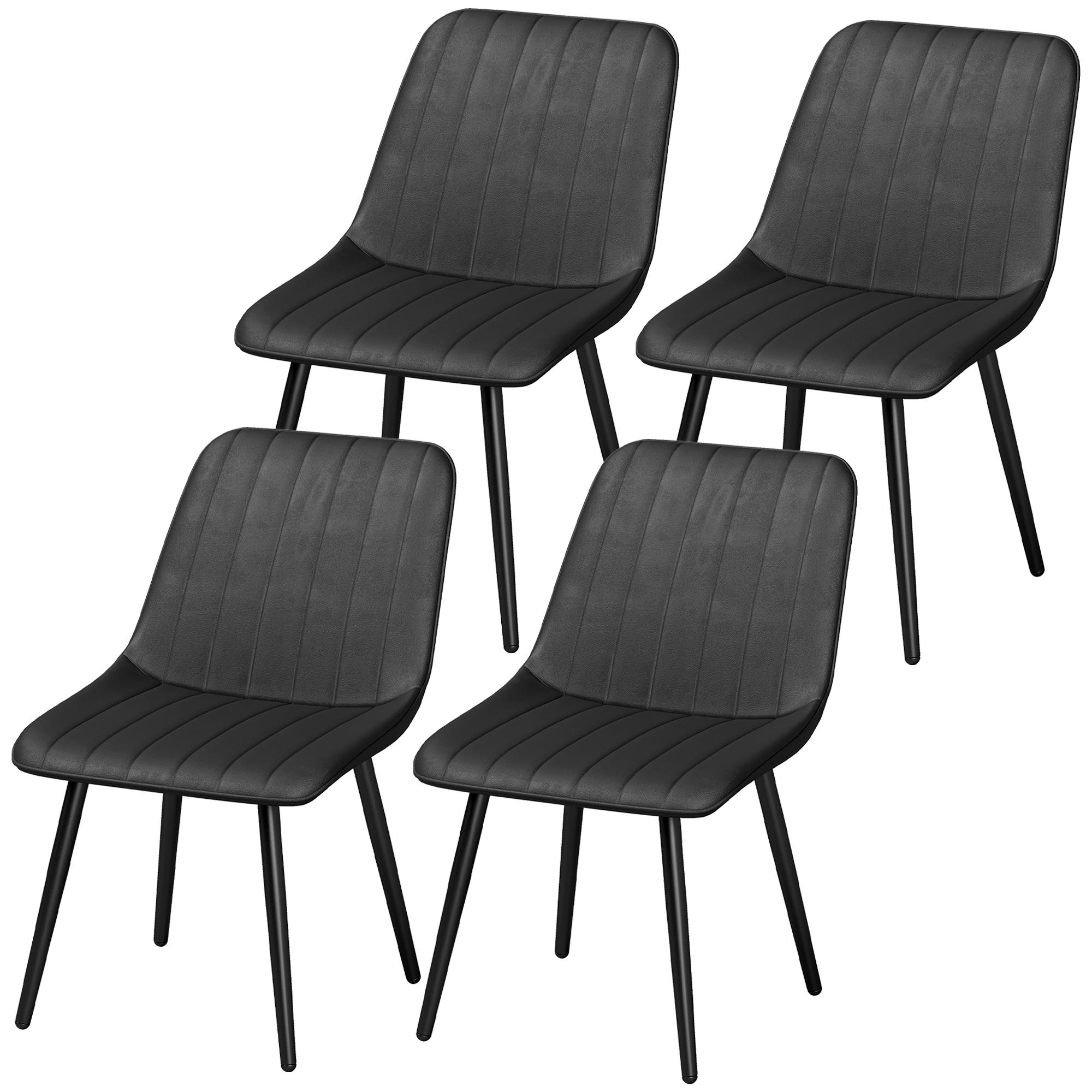 Black Faux Leather Chair Set of 4 with Metal Legs