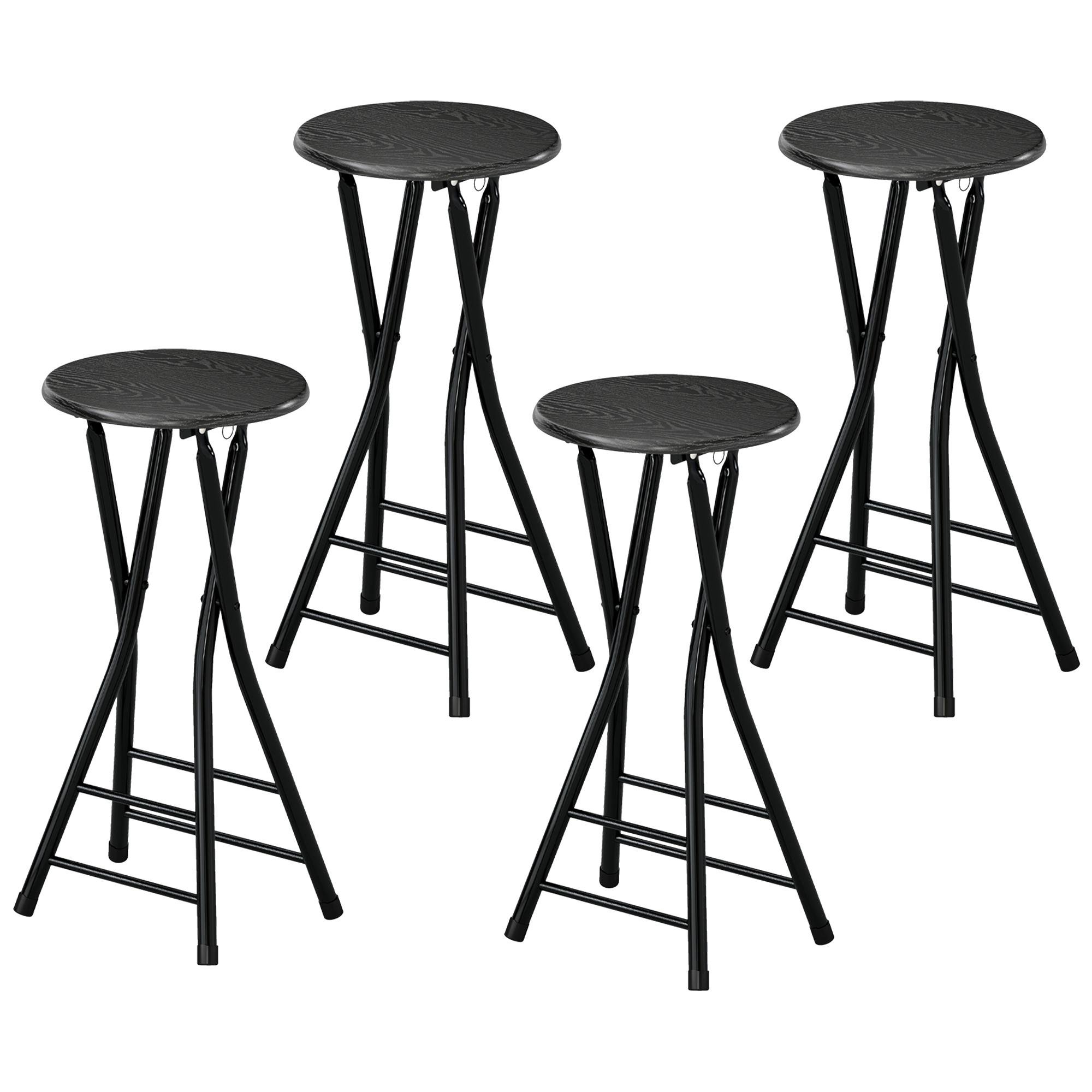 Black Foldable Counter Stools with Dual Footrests, Set of 4