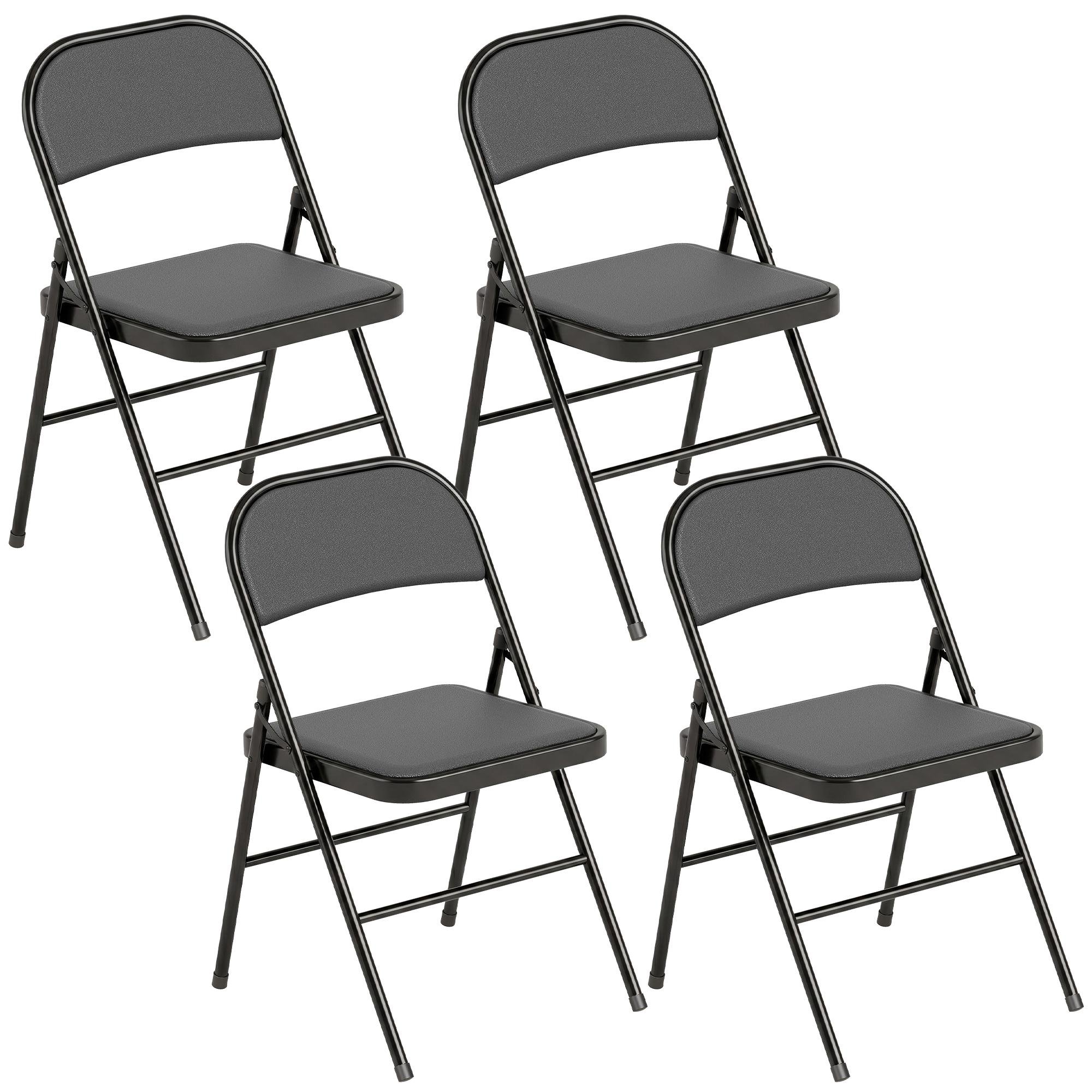 Black Folding Chairs Set with Padded Seats