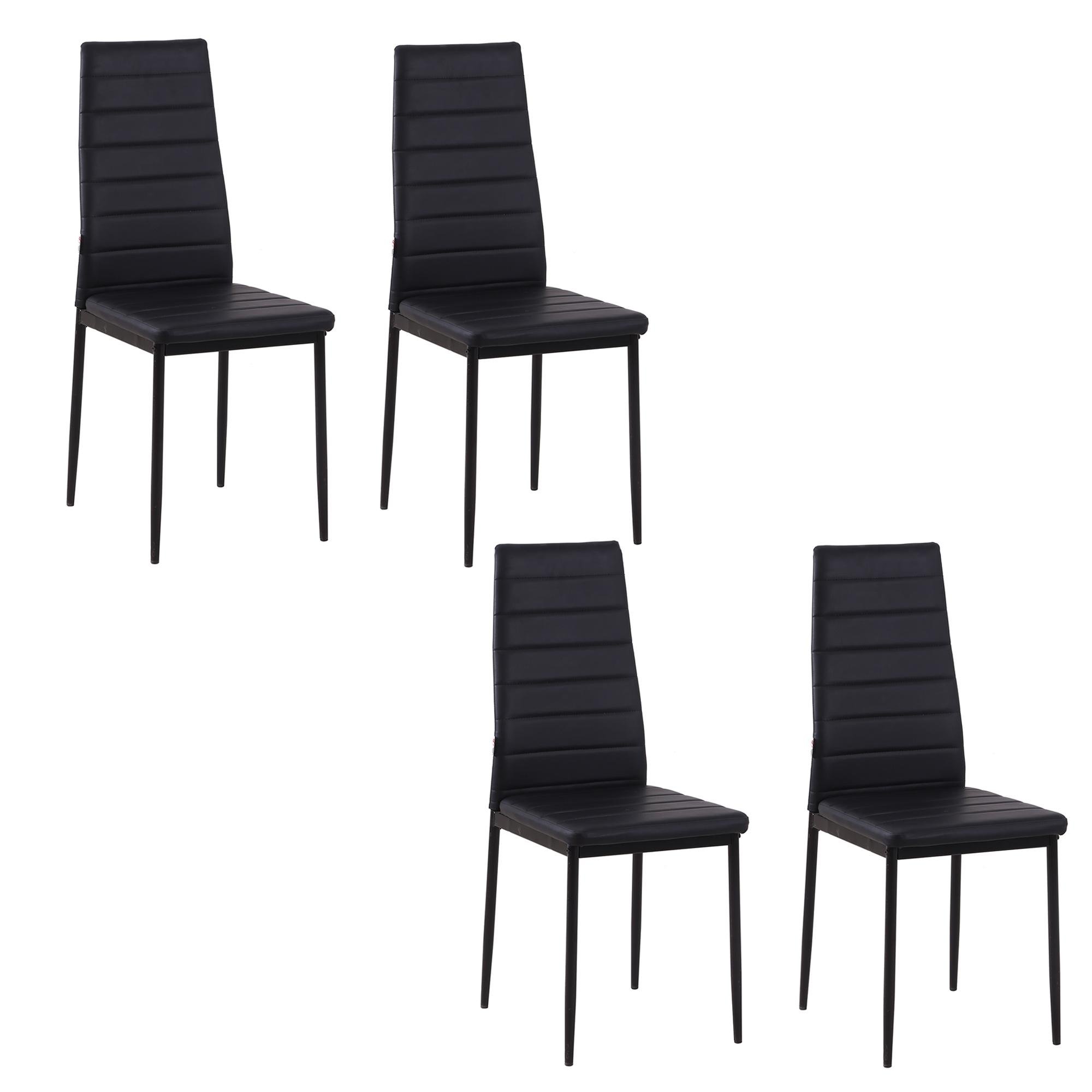 Black Channel Tufted Dining Set, High-Back Chairs, Set of 4