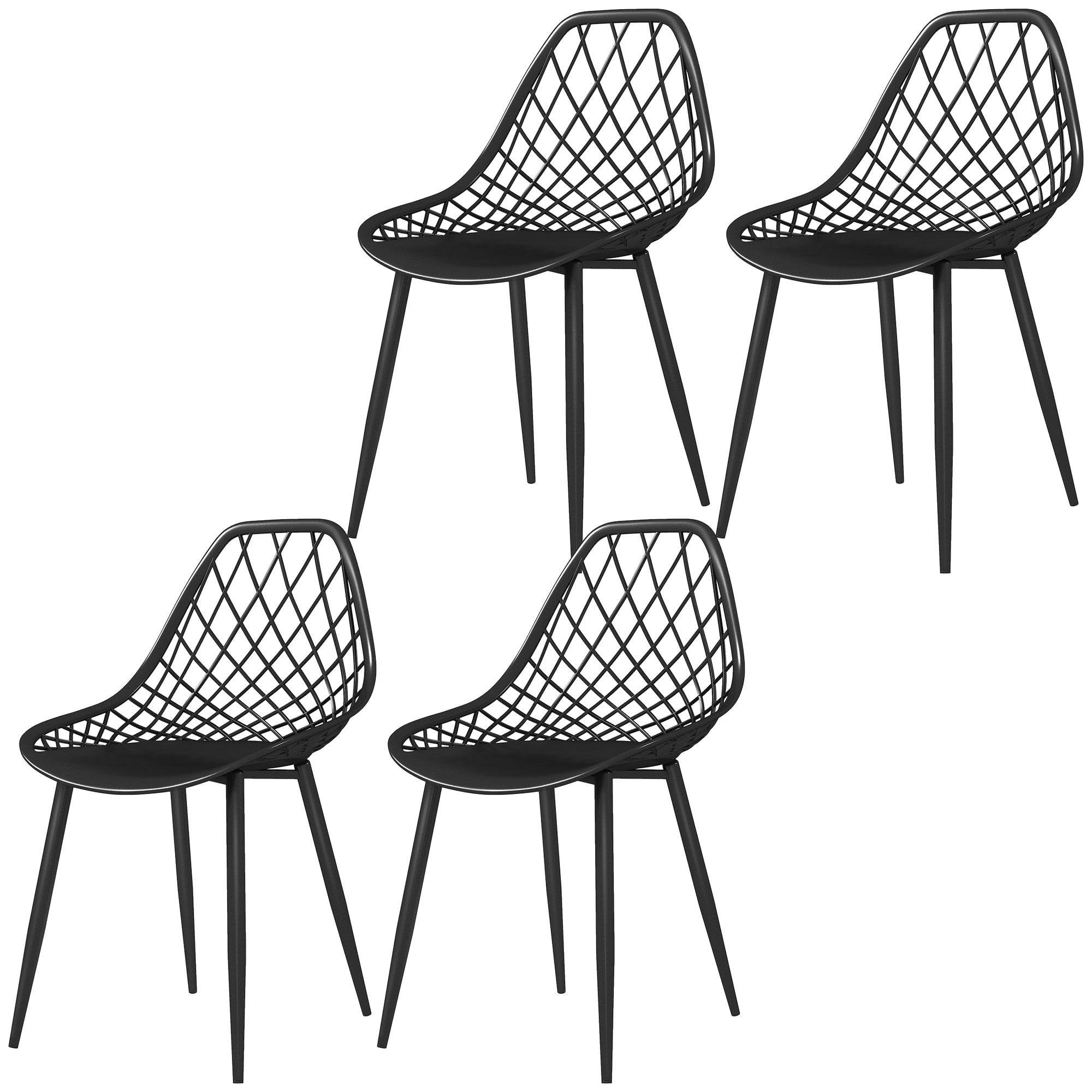 Black Plastic Mesh Dining Chairs, Set of 4