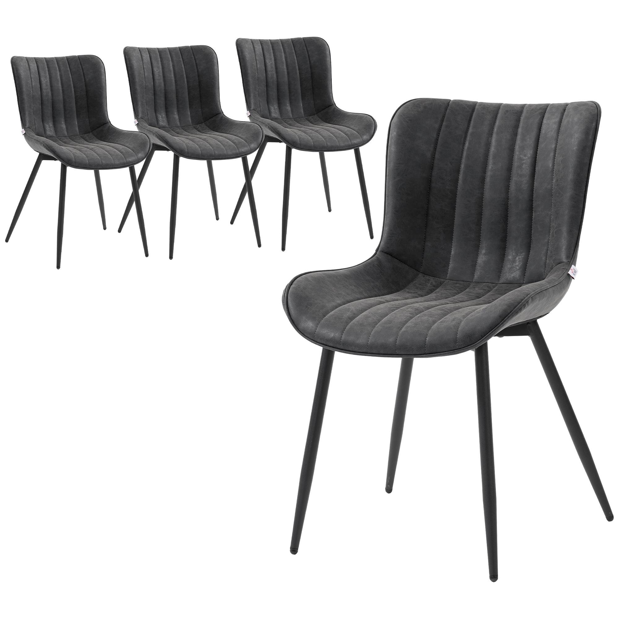 Black Faux Leather Tufted Chairs, Set of 4 for Dining