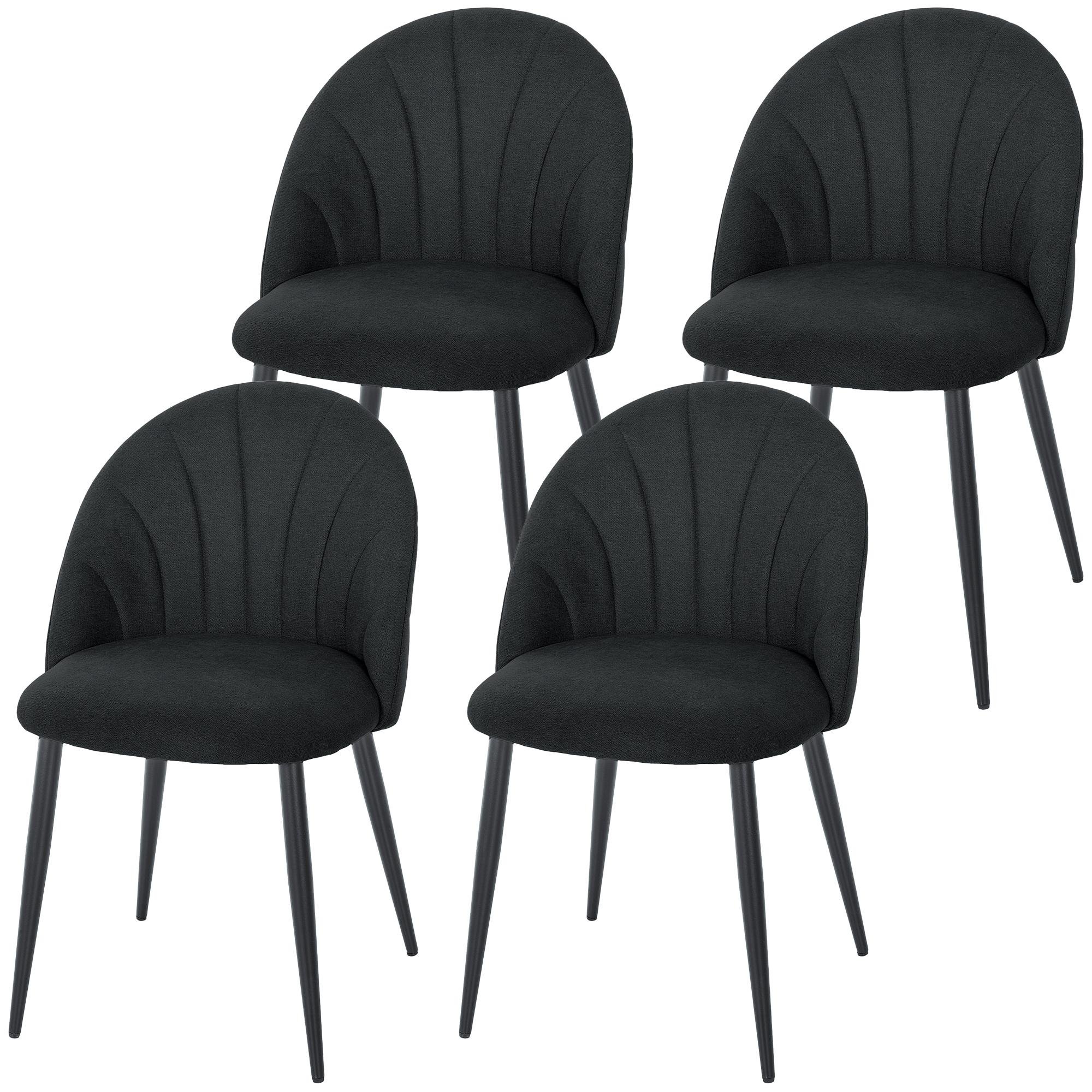 Black Upholstered Dining Chairs with Shell Backs, Set of 4