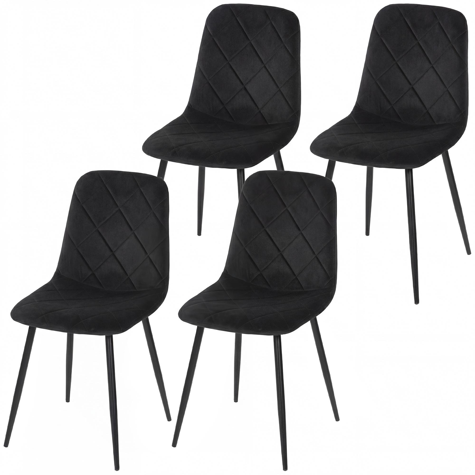 Black velvet feel chairs, set of 4 with padded seats