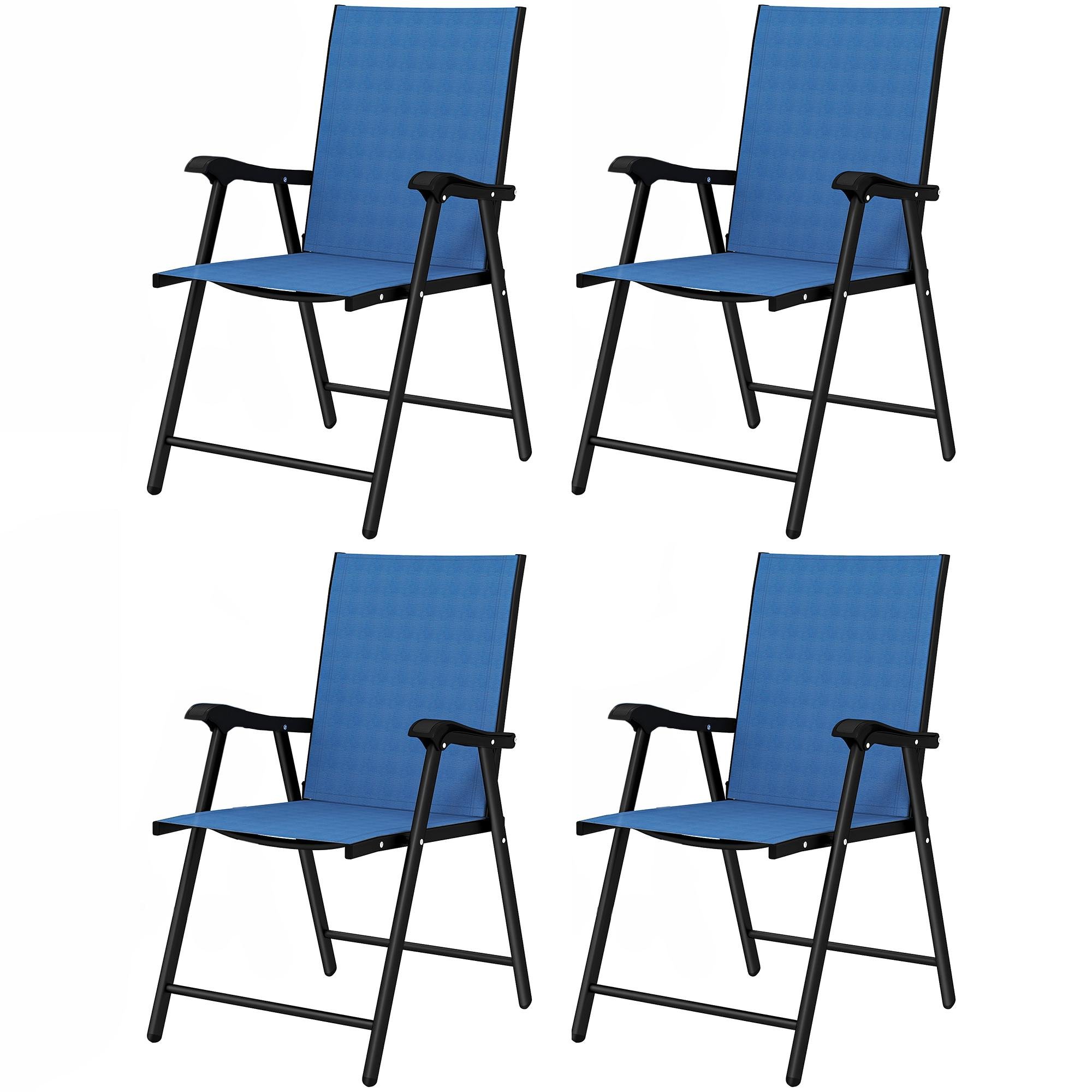 Blue Mesh Patio Chairs, Folding Set of 4 for Outdoor Dining