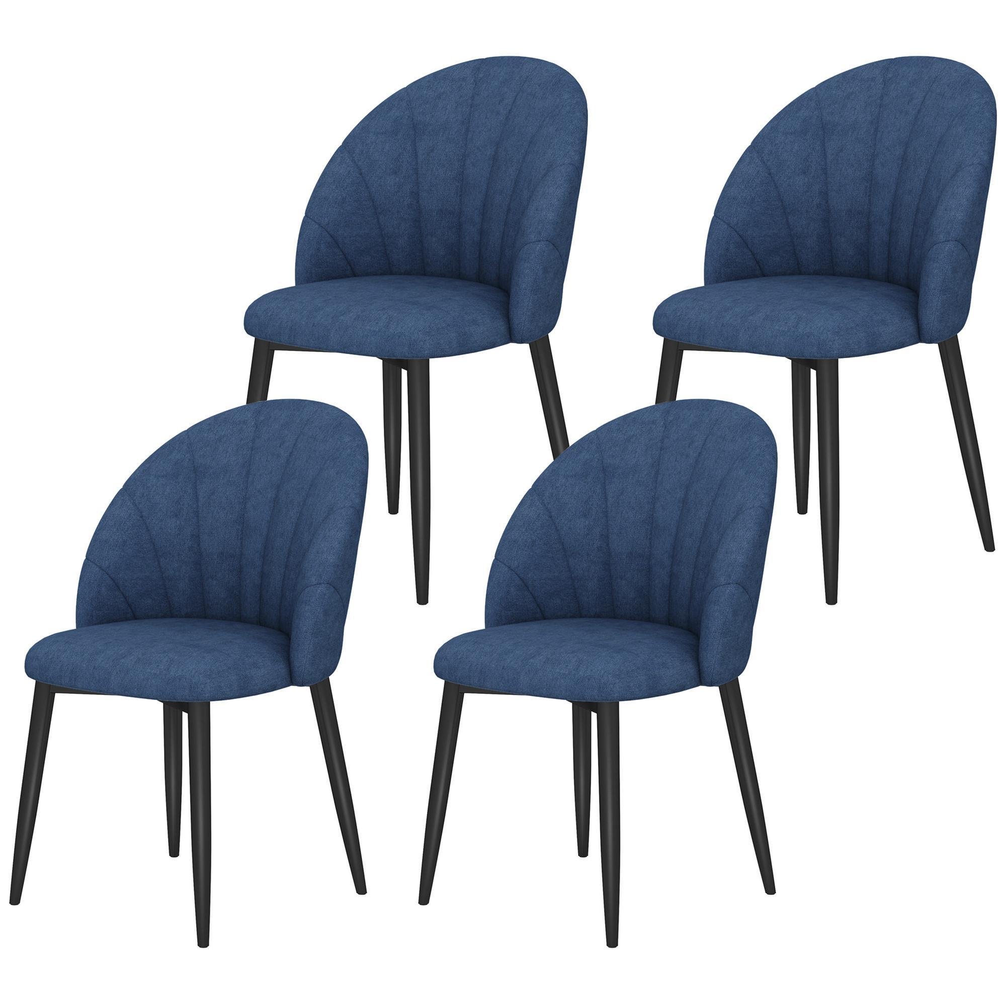 Blue velvet dining chairs with shell back, set of 4