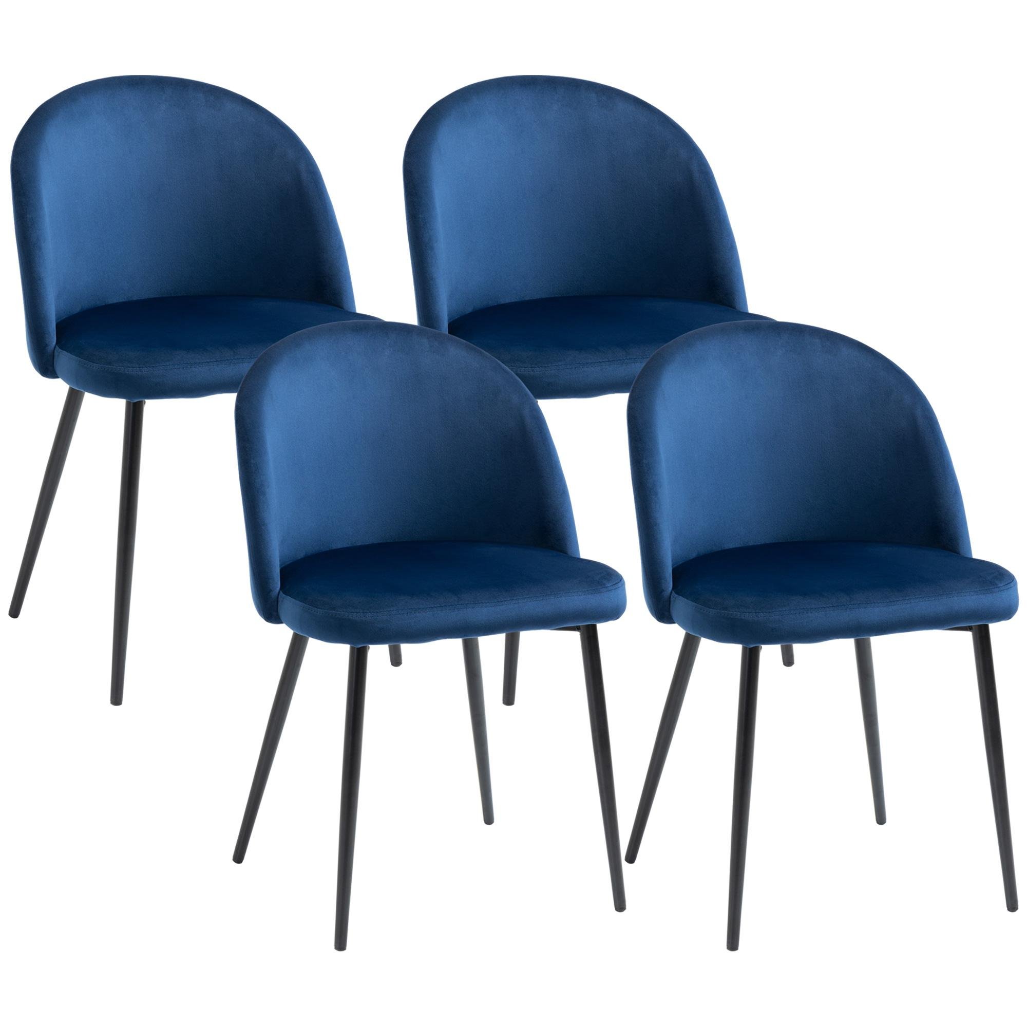 Blue Curved-Back Dining Chairs, Velvet-Feel, Set of 4