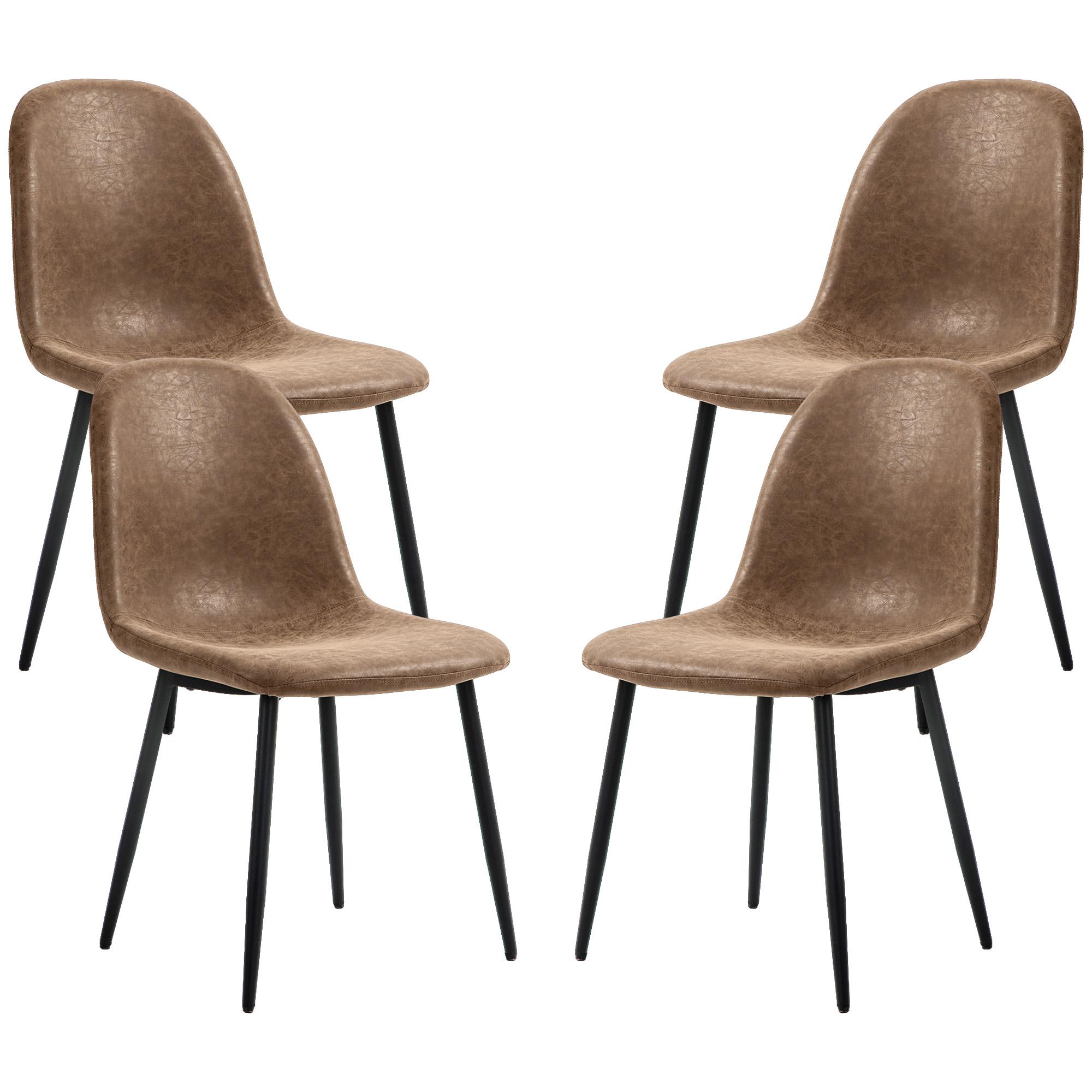 Brown Dining Chair Set of 4 with Curved Backs