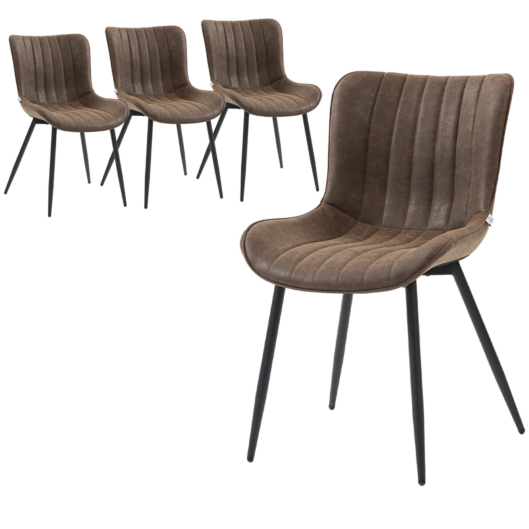 Brown Faux Leather Dining Set with Steel Legs