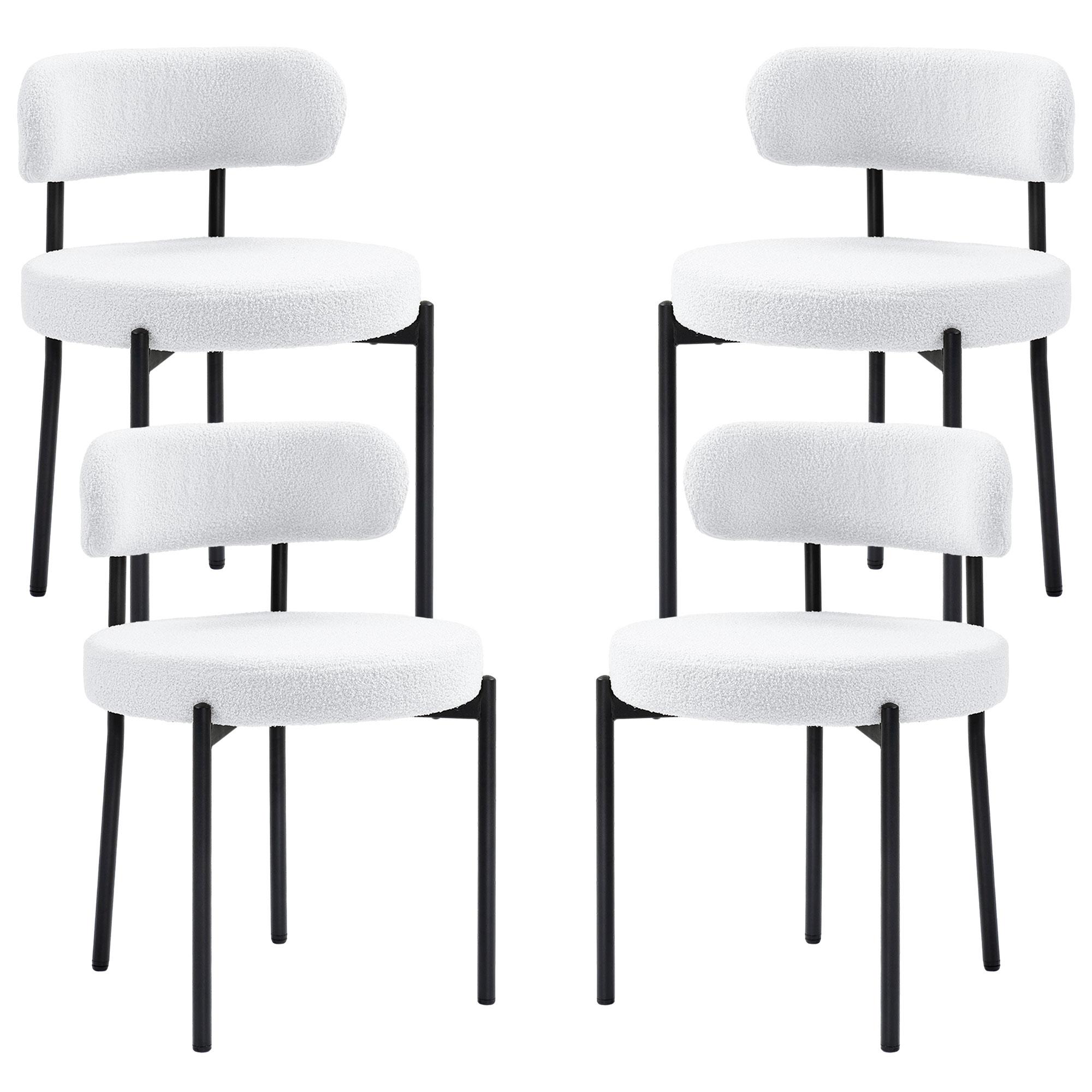 Cream White Berber Dining Chairs, Set of 4