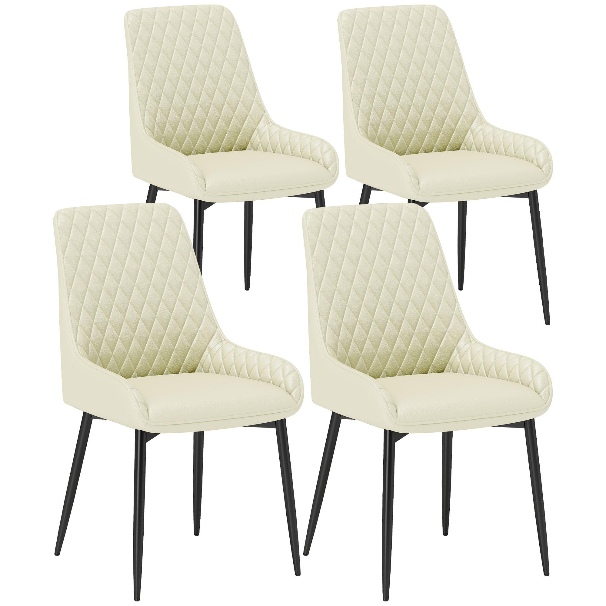 Cream White Diamond Tufted Chairs, Set of 4