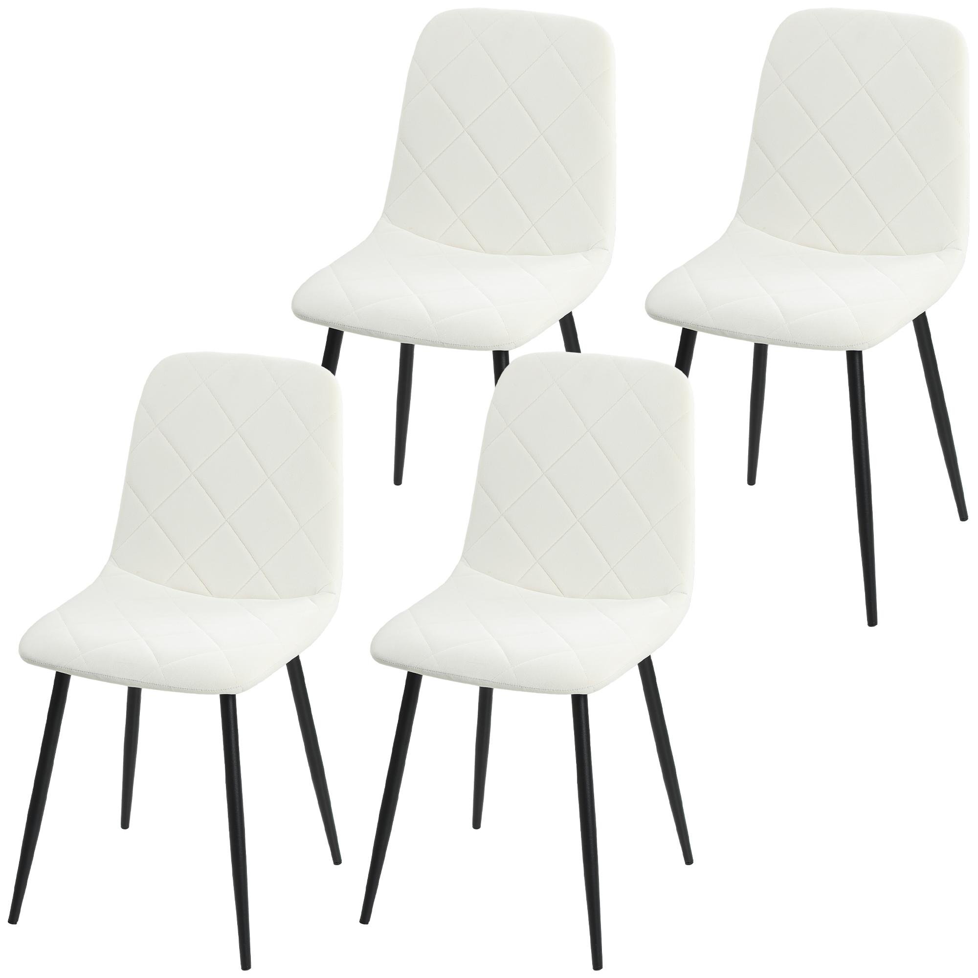 Cream White Quilted Dining Chairs Set of 4