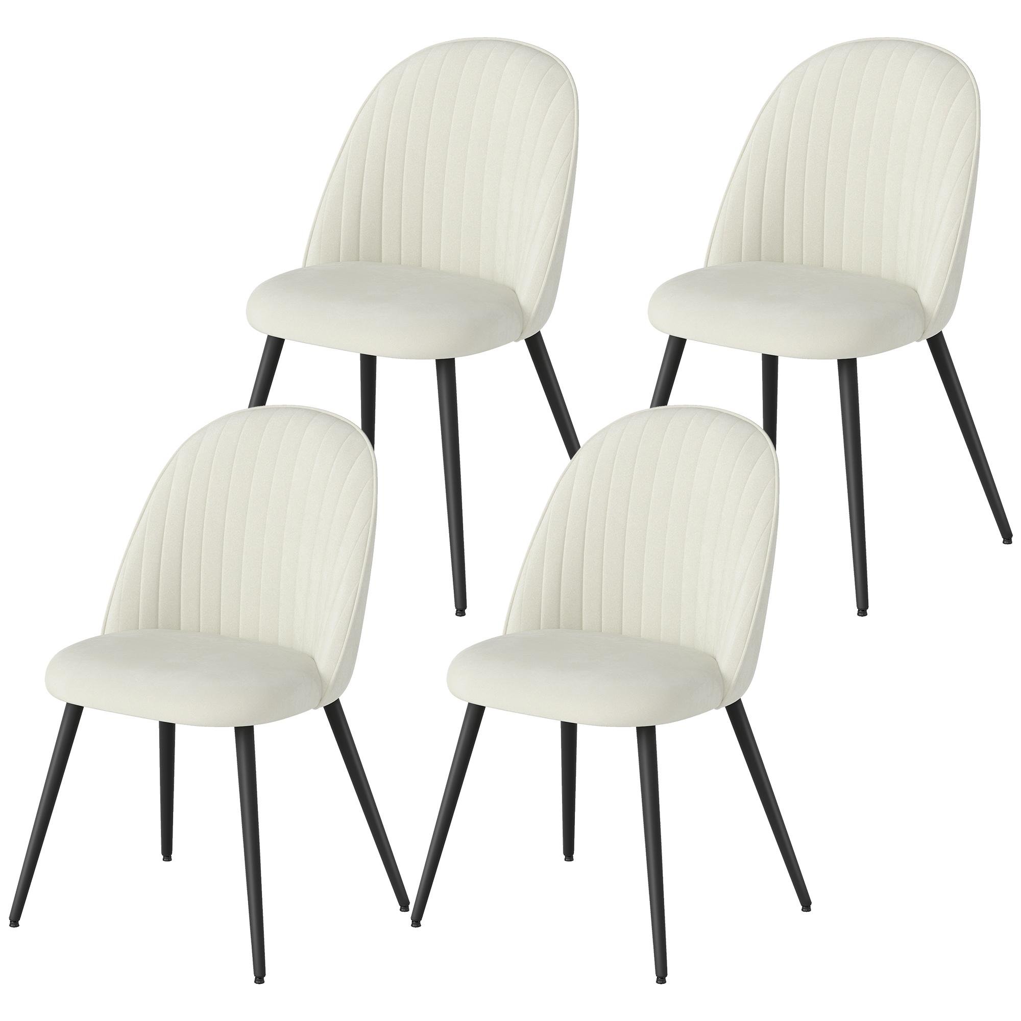 Cream White Dining Chairs, Set of 4 with Velvet Upholstery