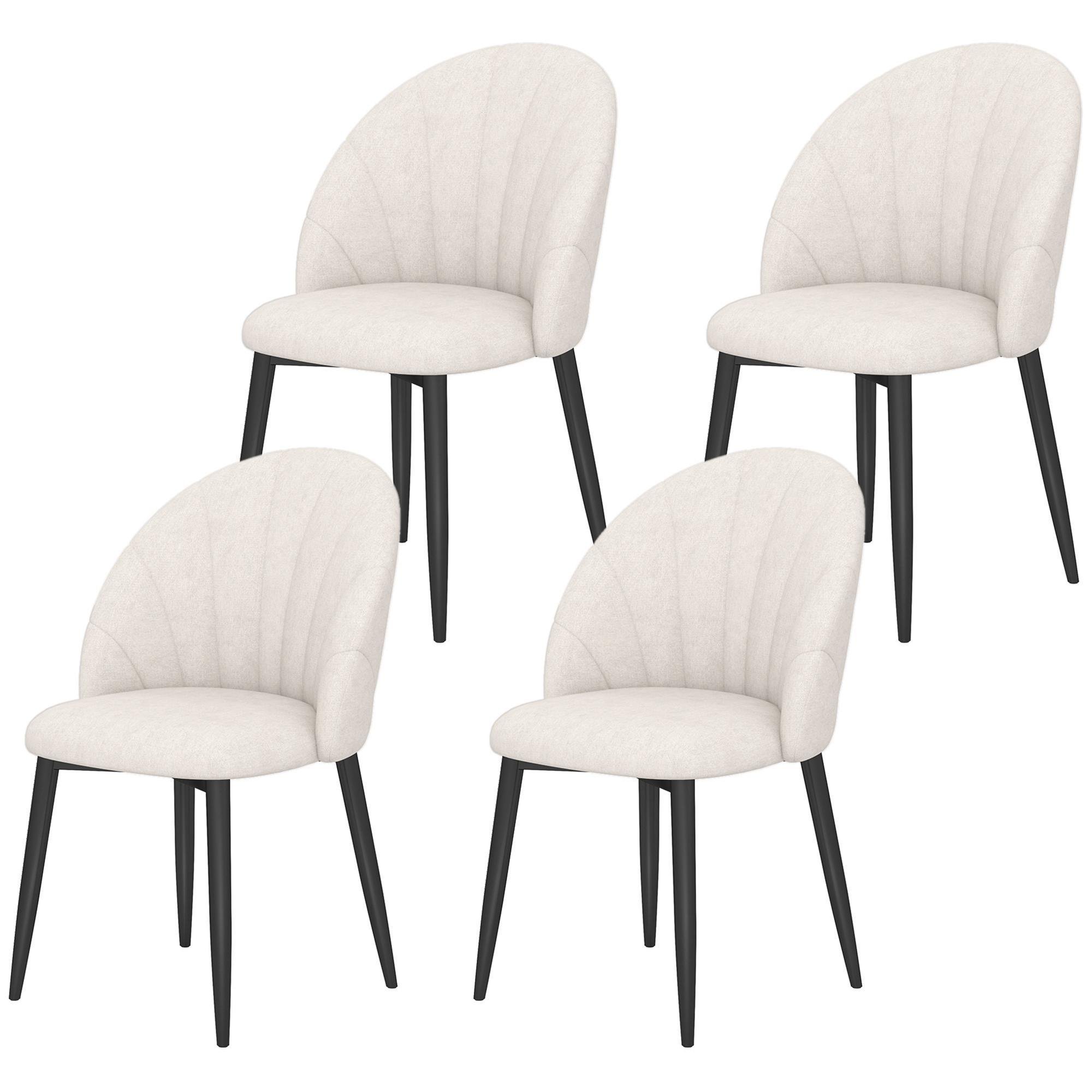 Cream White Polyester Dining Set of 4 with Curved Back