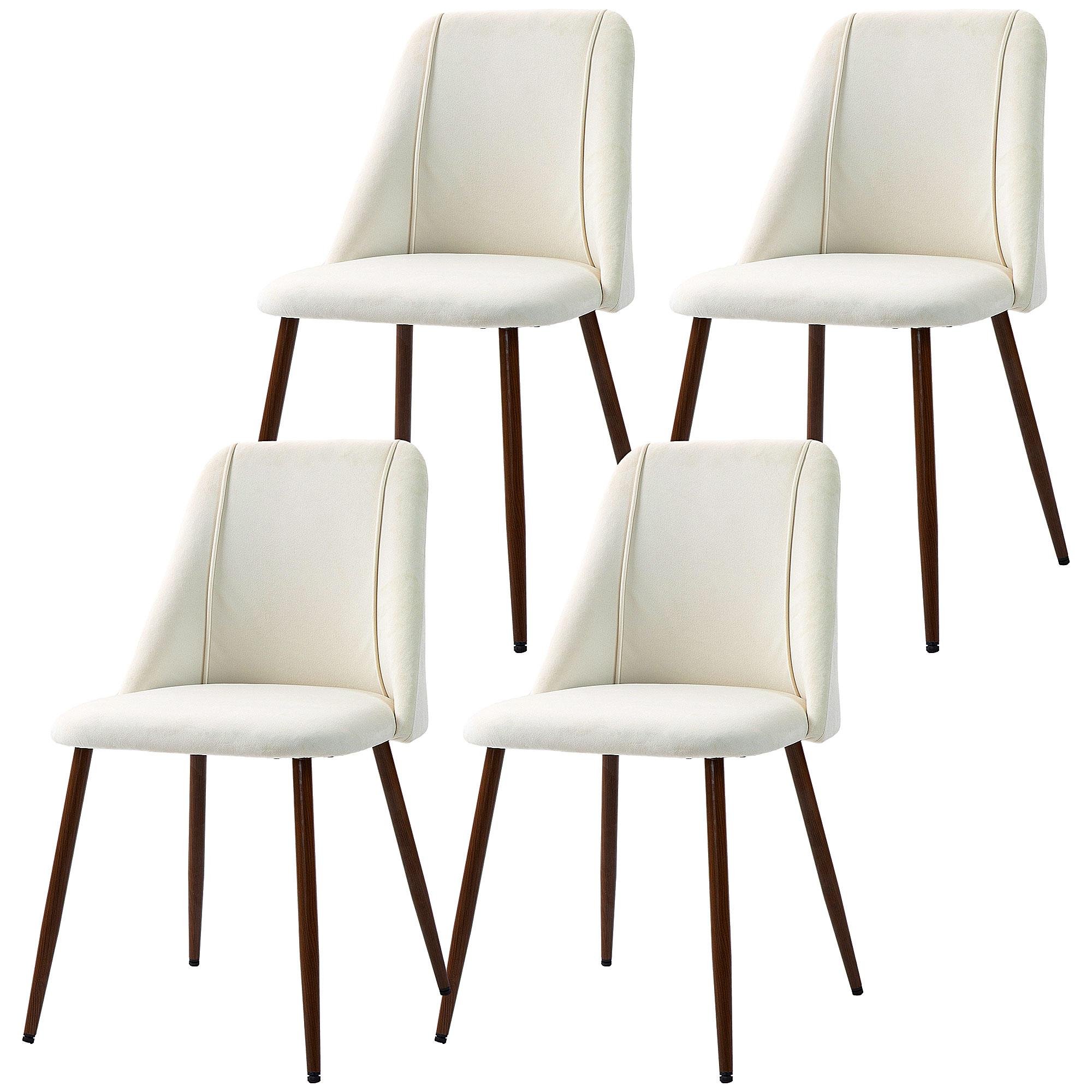 Cream White Velvet-Feel Chairs, Set of 4