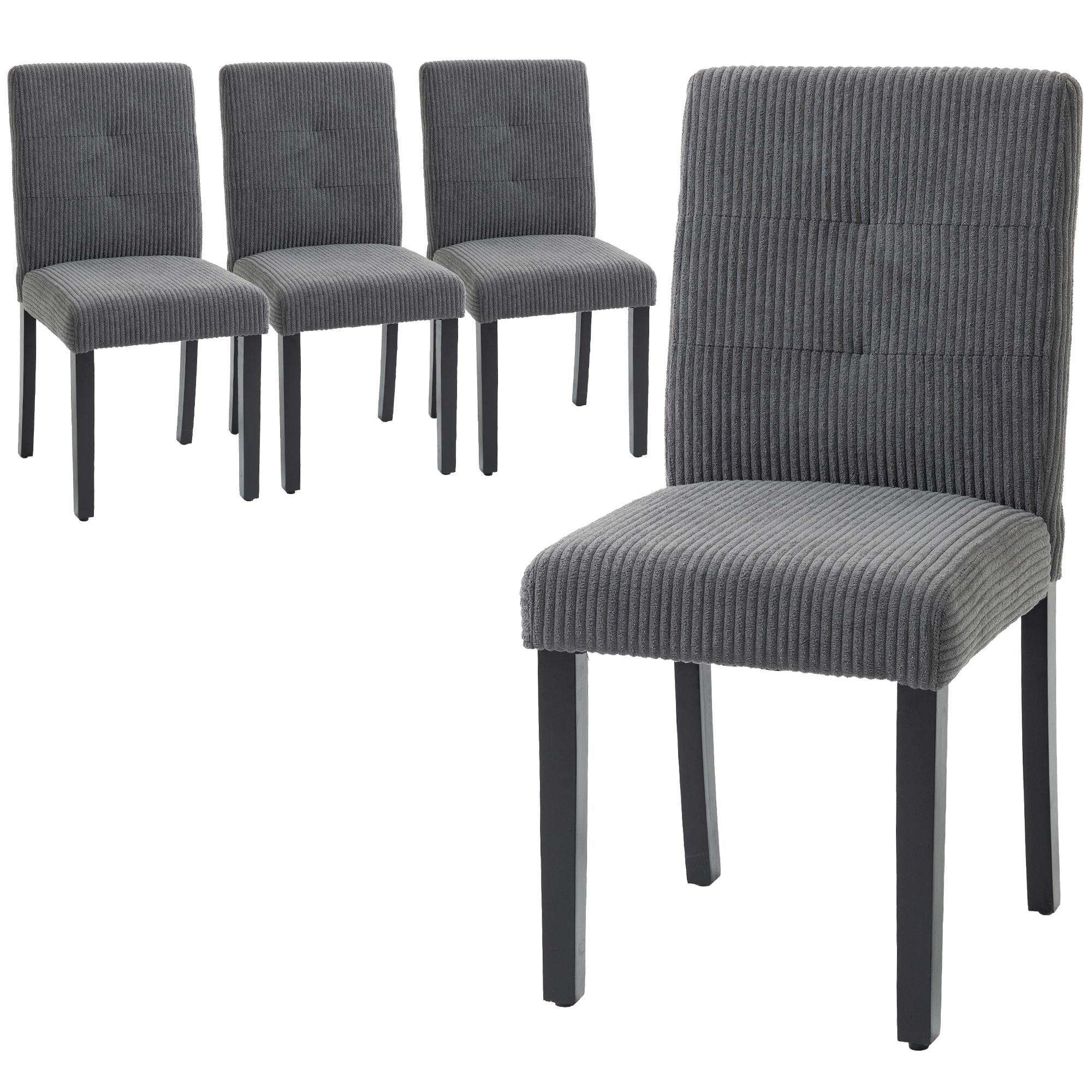 Dark Grey Corduroy Dining Chairs, Set of 4 with Thick Cushions
