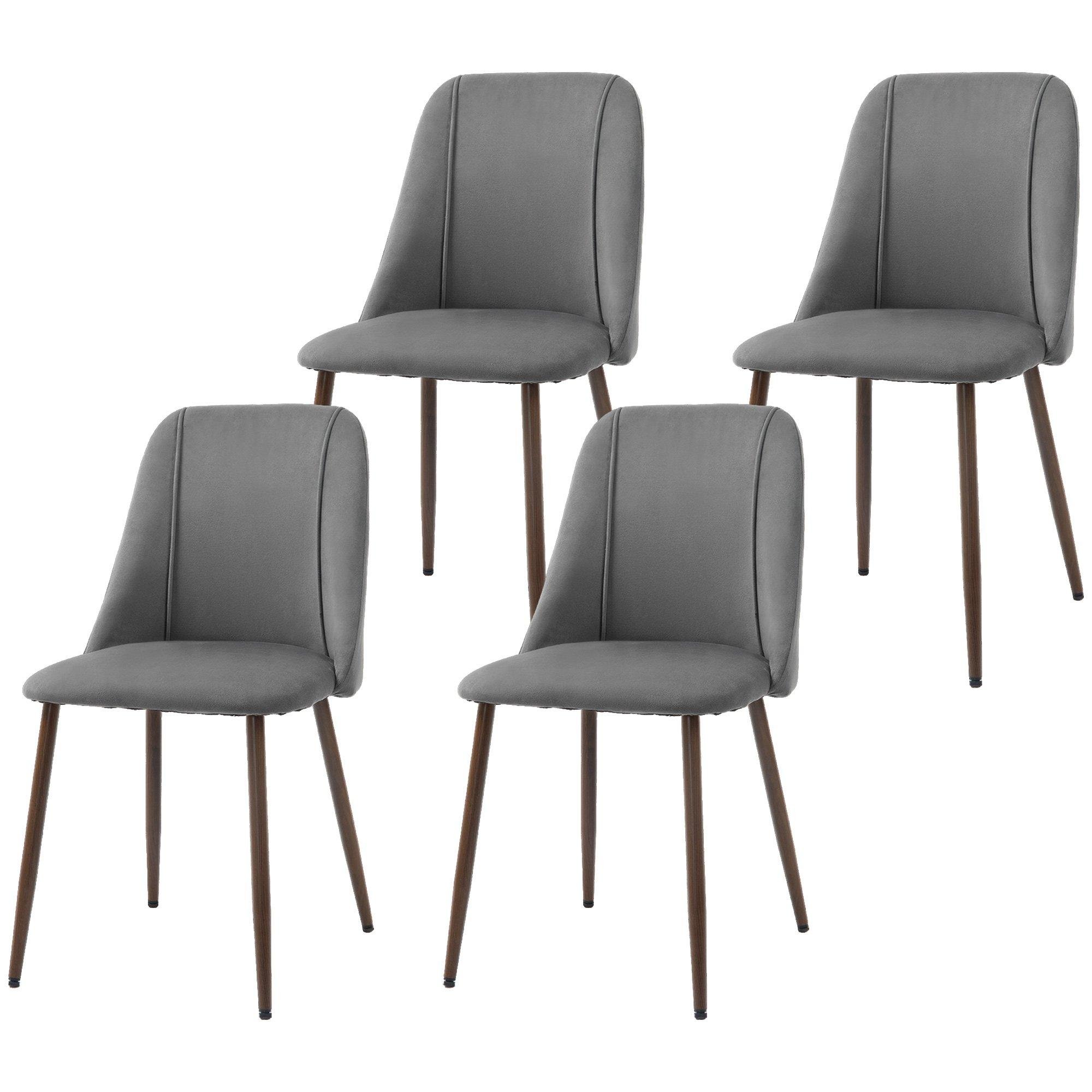 Dark Grey Velvet Dining Chairs Set of 4 with Curved Backs