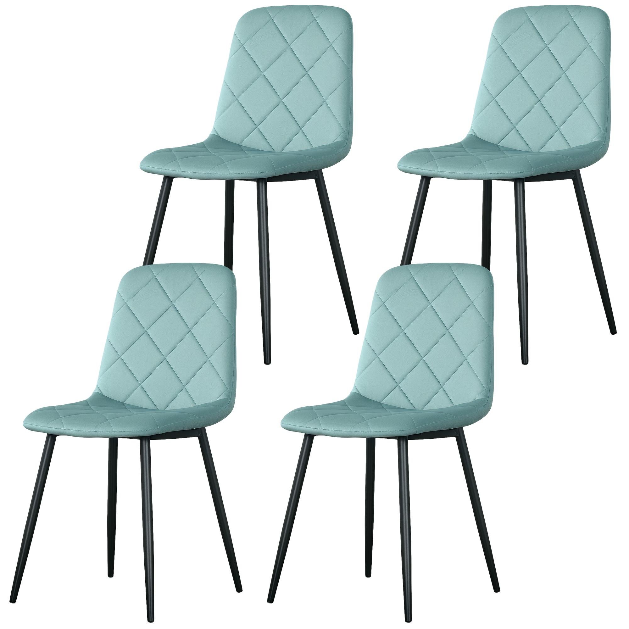 Green quilted dining chairs with padded seats, set of 4