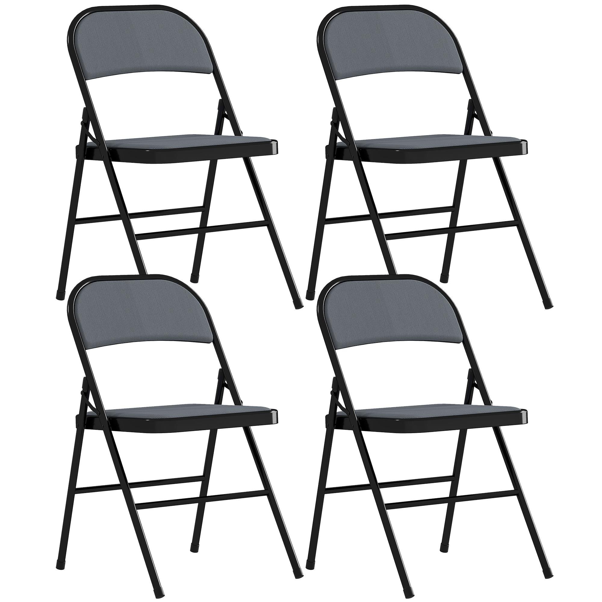 Grey Corduroy Folding Chairs, Padded Set of 4