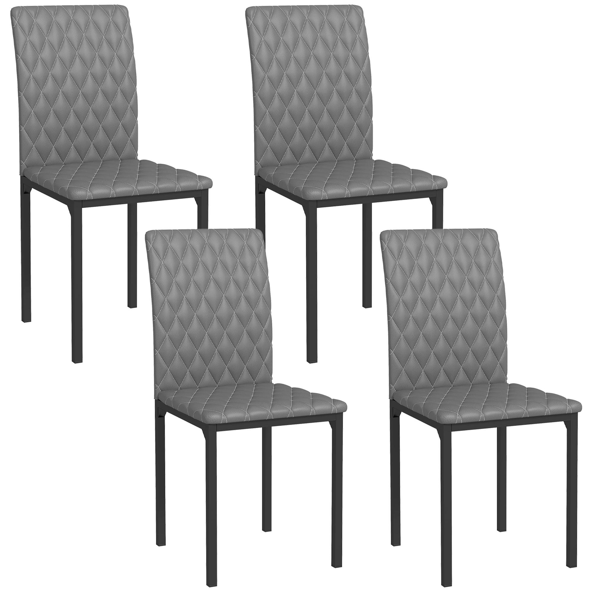 Grey Diamond Tufted Chairs with High Back, Set of 4