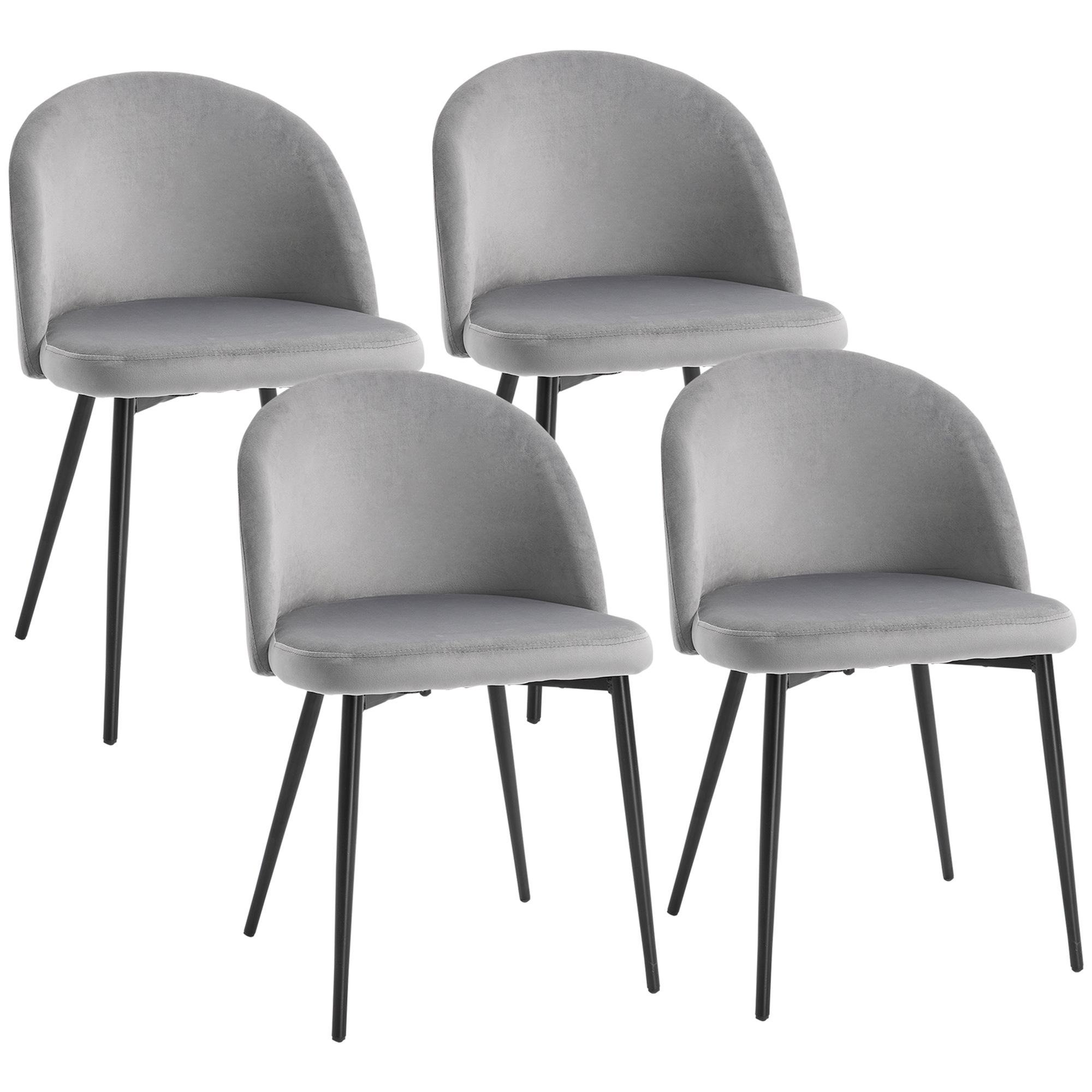Grey Curved-Back Dining Chairs with Velvet-Touch Upholstery