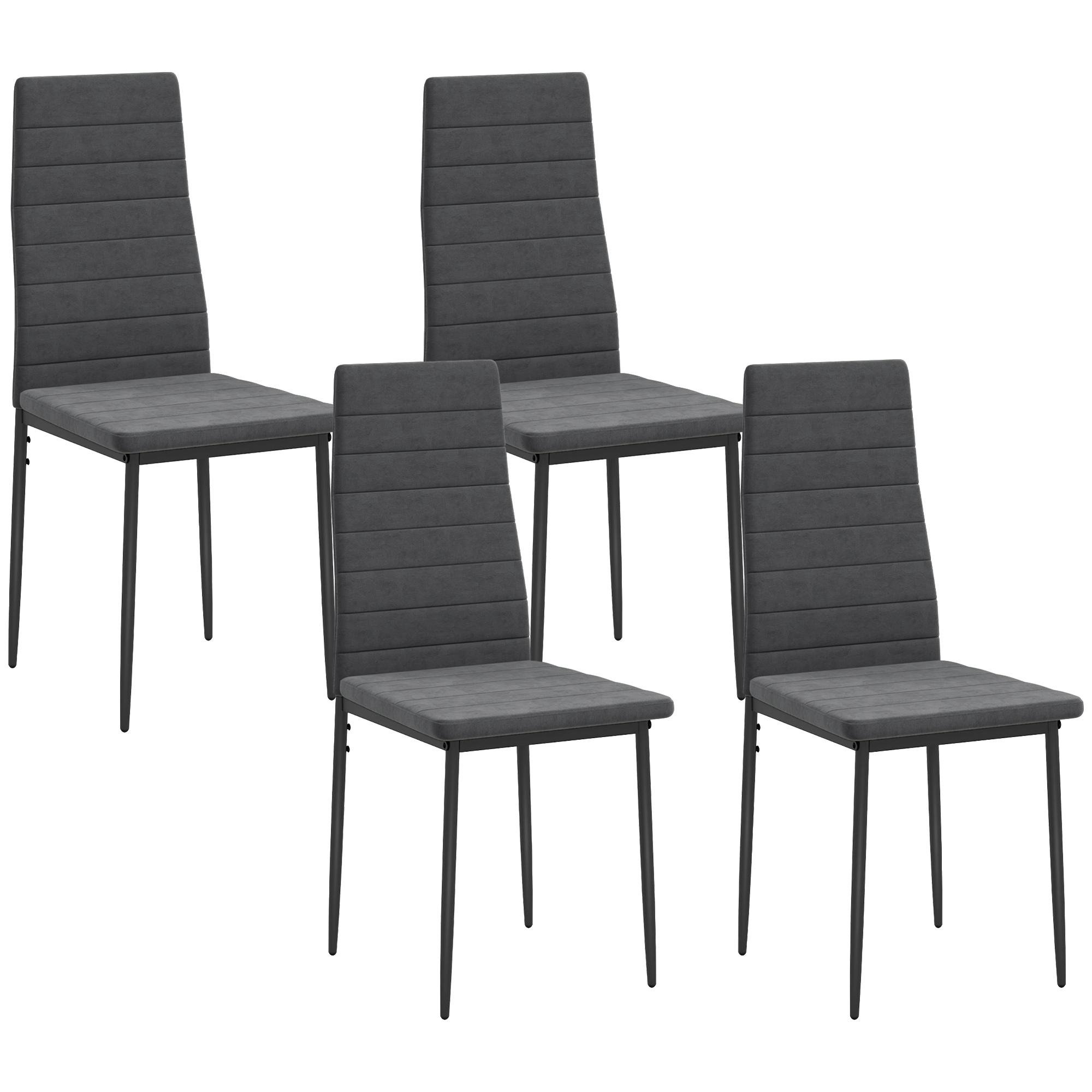 Grey Velvet Feel Dining Chairs, Set of 4, High Back