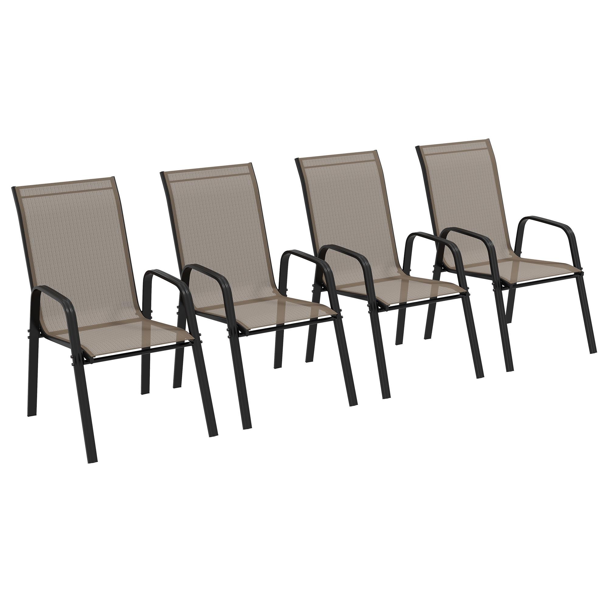 Grey Metal Patio Chairs, Set of Four Stackable