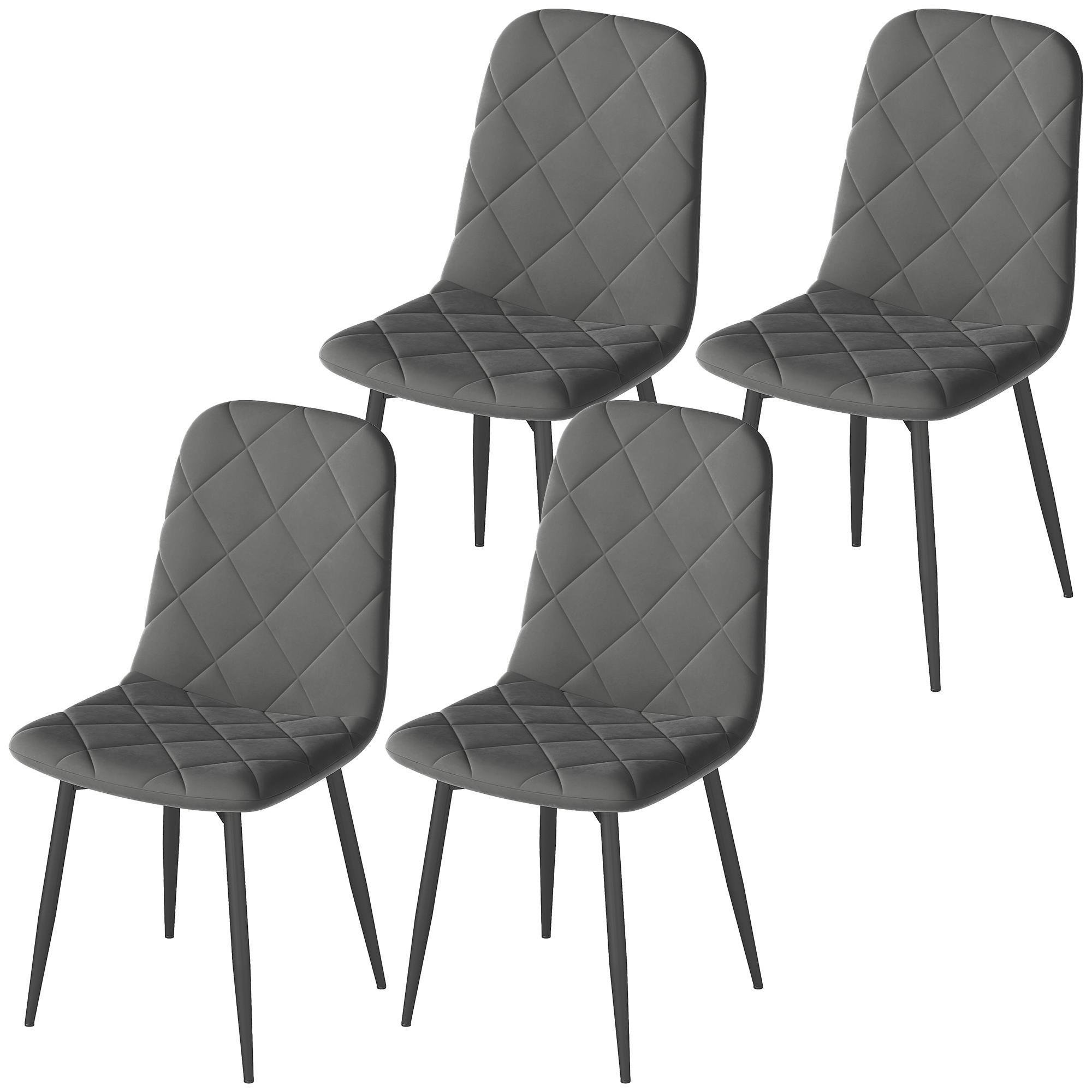 Grey Quilted Dining Chairs, Padded Set of 4