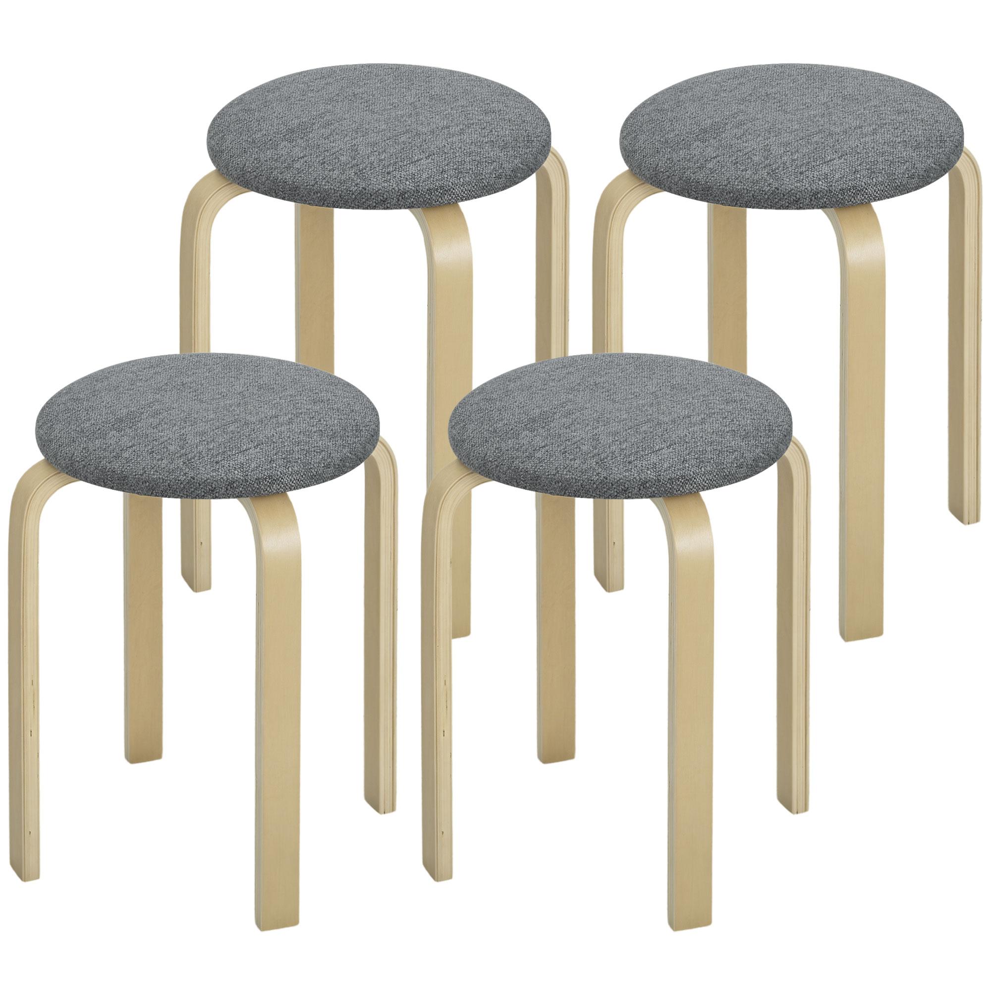 Grey Stackable Dining Stools with Padded Seats, Set of 4