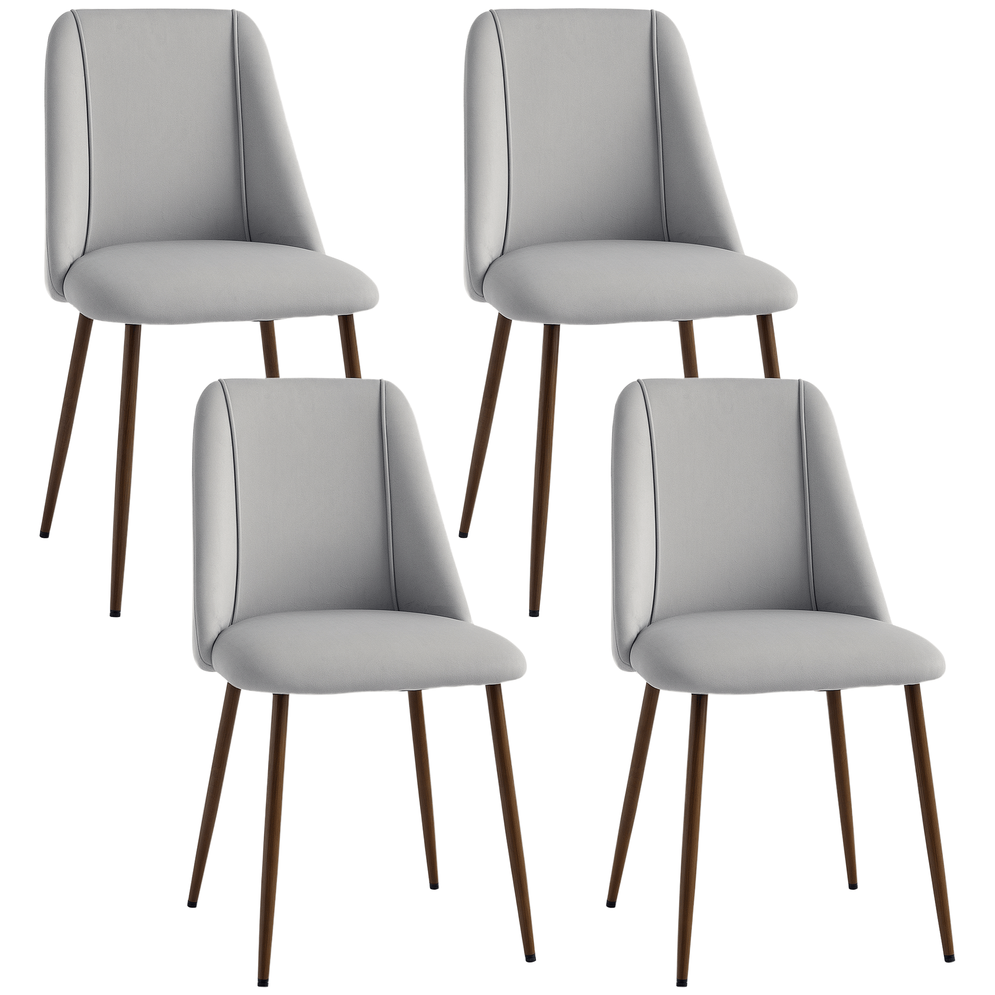 Grey Velvet Touch Dining Chairs Set of 4 with Padded Seats