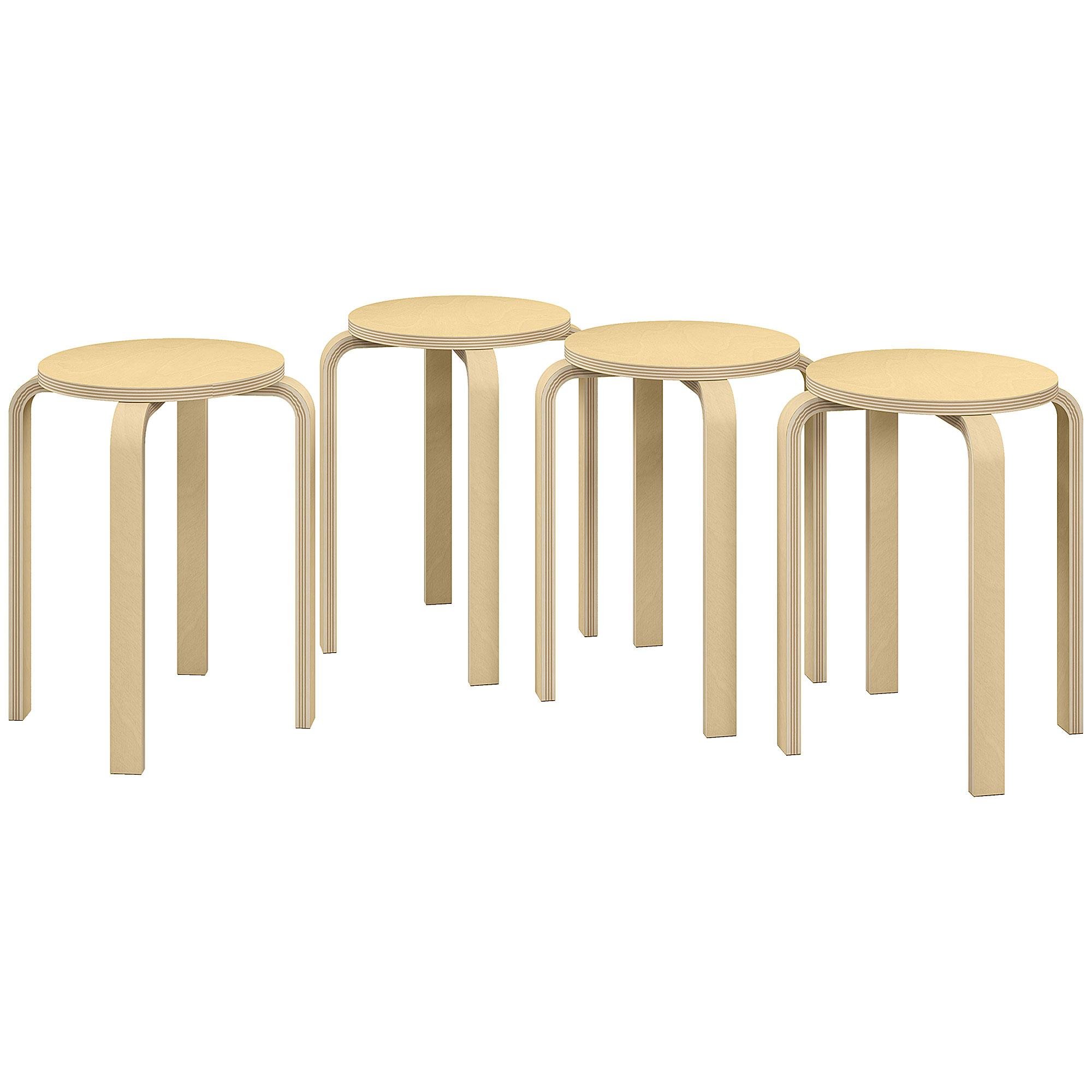 Natural Wood Stacking Stools, Set of 4 for Compact Seating