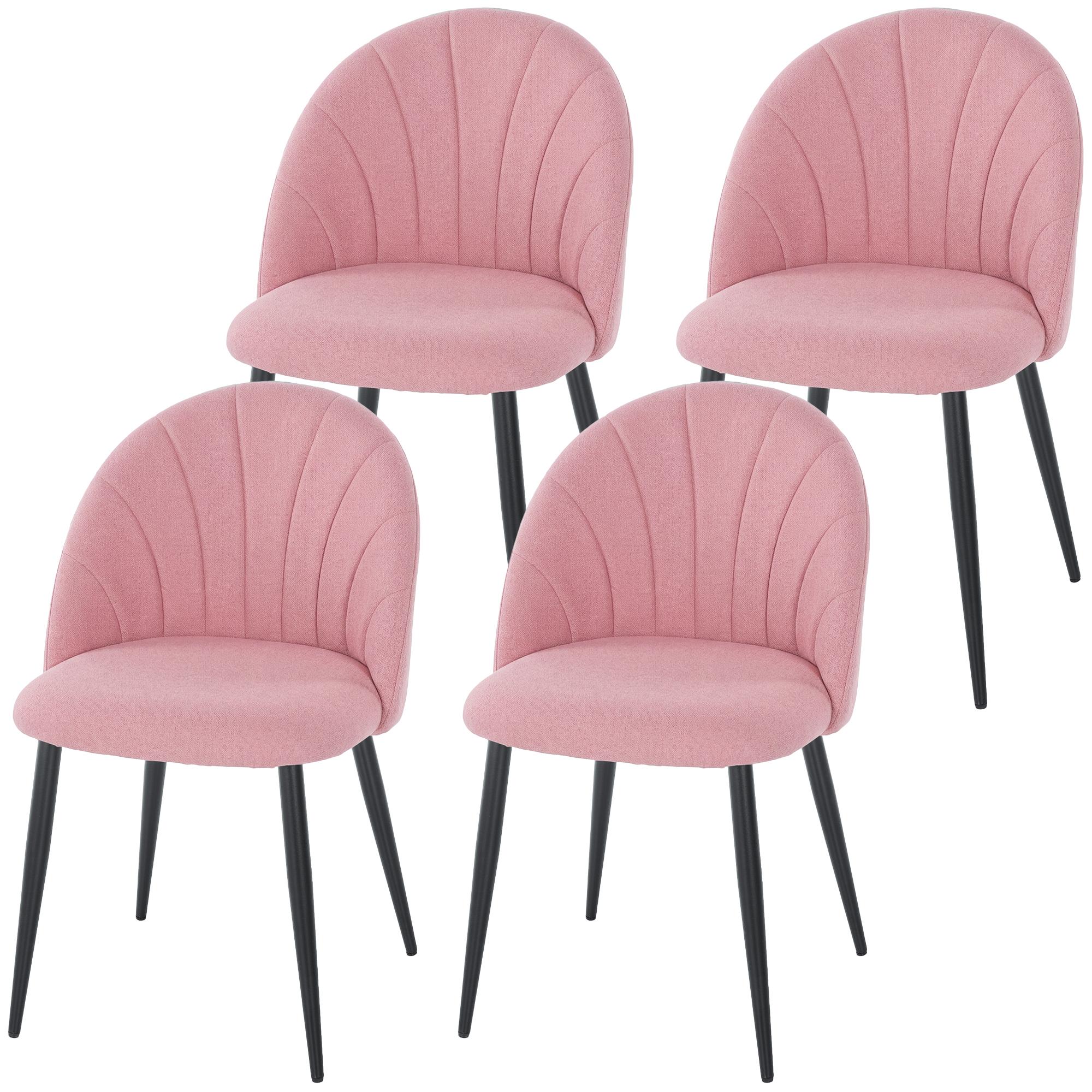 Pink Shell Dining Chair Set, 4 Upholstered Chairs