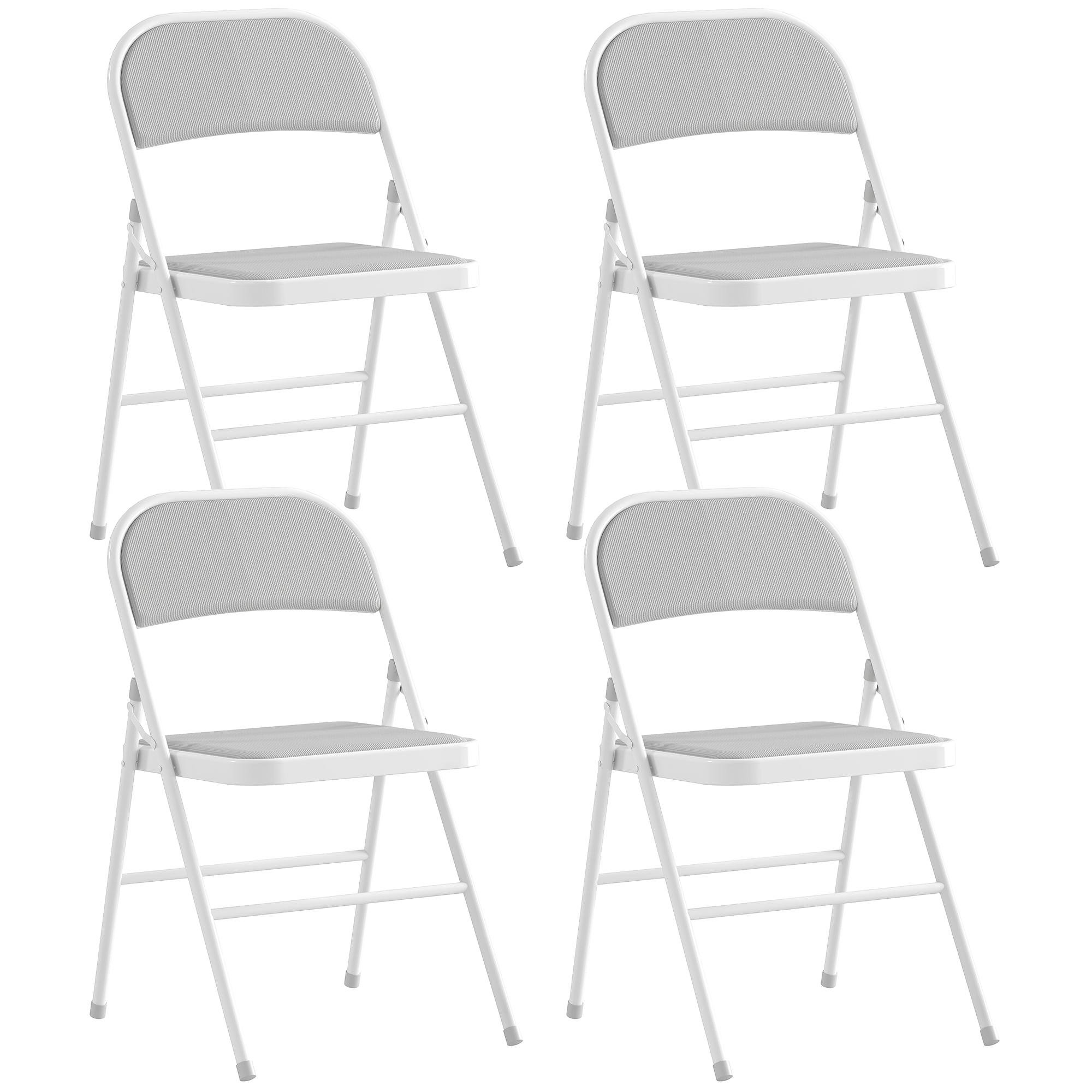 White Corduroy Folding Chairs Set of 4, Padded