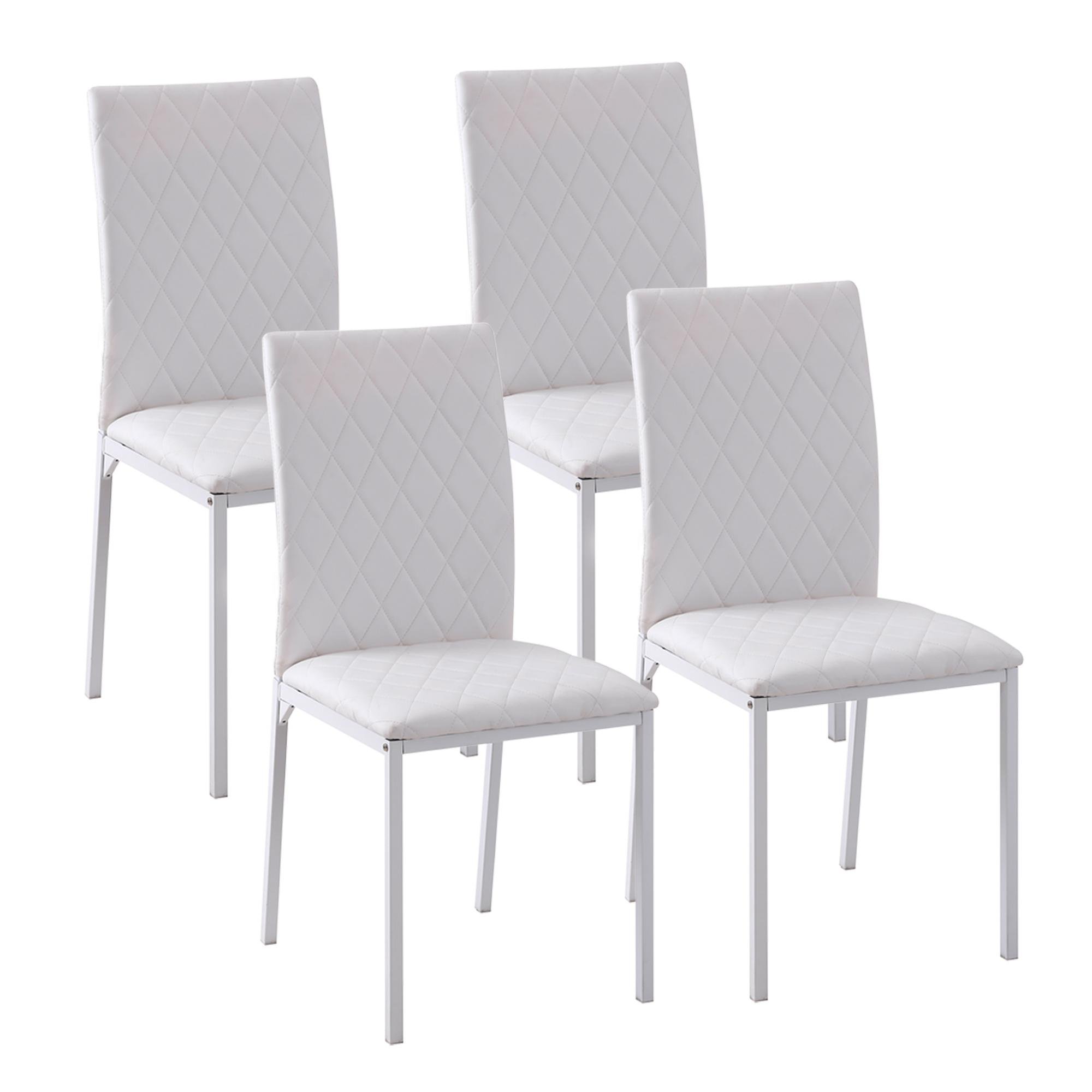 White Diamond Tufted Chairs, Faux Leather Set of 4