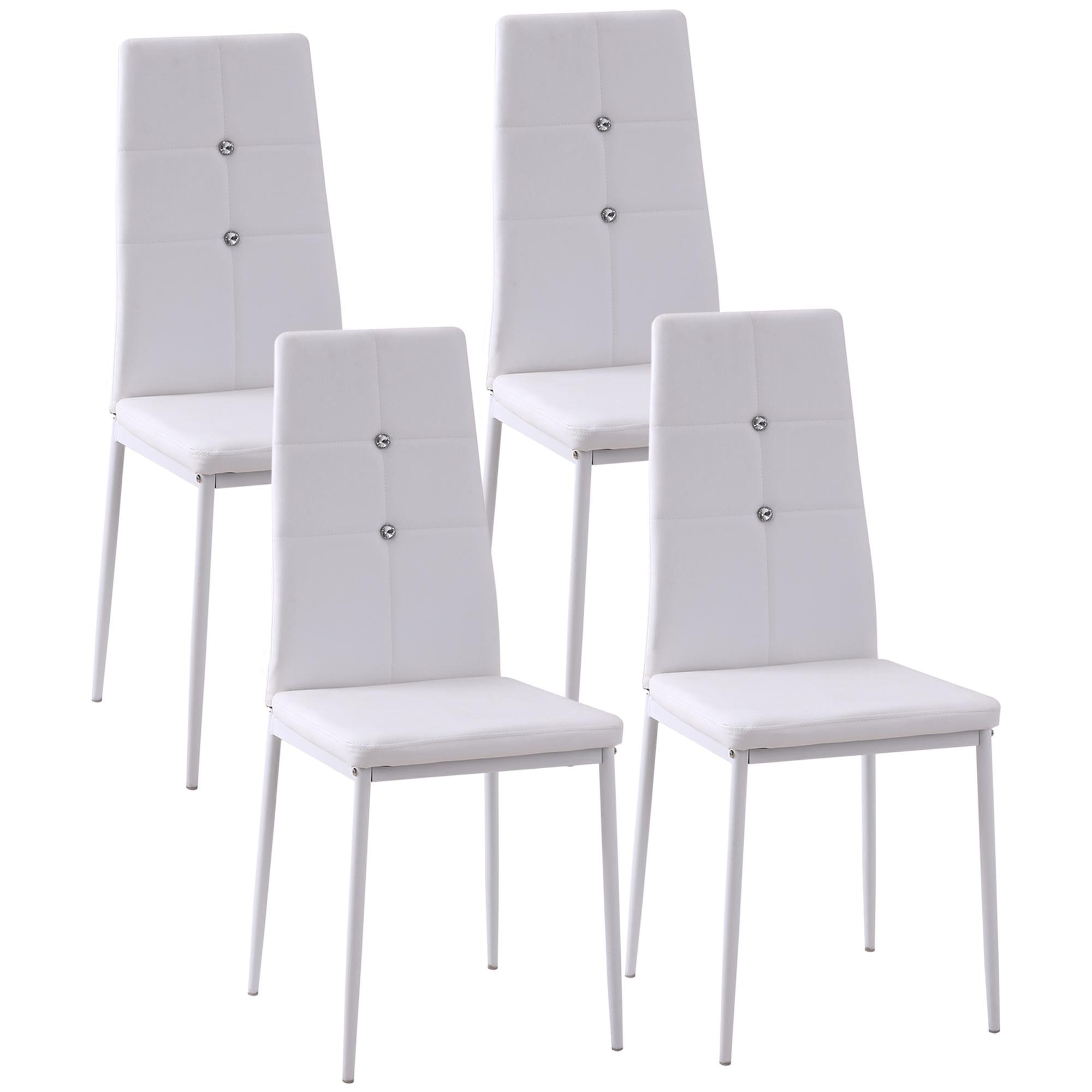 White Crystal Tufted Dining Chairs, Set of 4