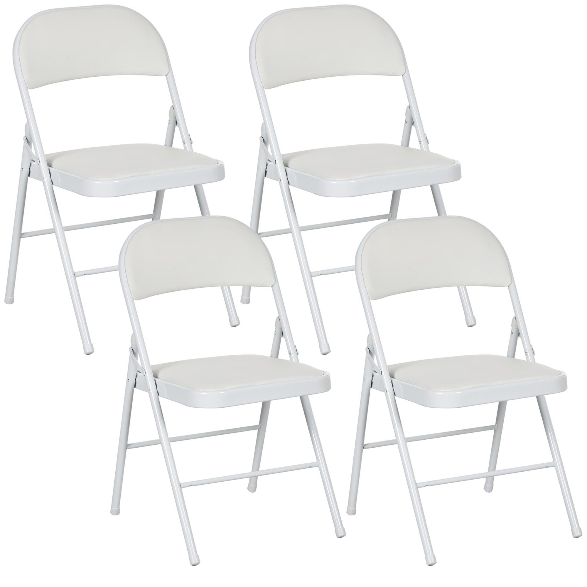 White Faux Leather Chair Set of 4, Foldable Padded Seats