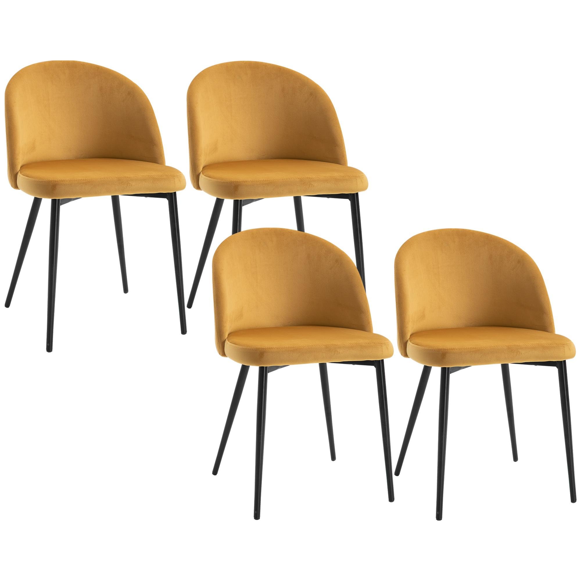 Yellow Velvet-Touch Dining Chairs, Set of 4
