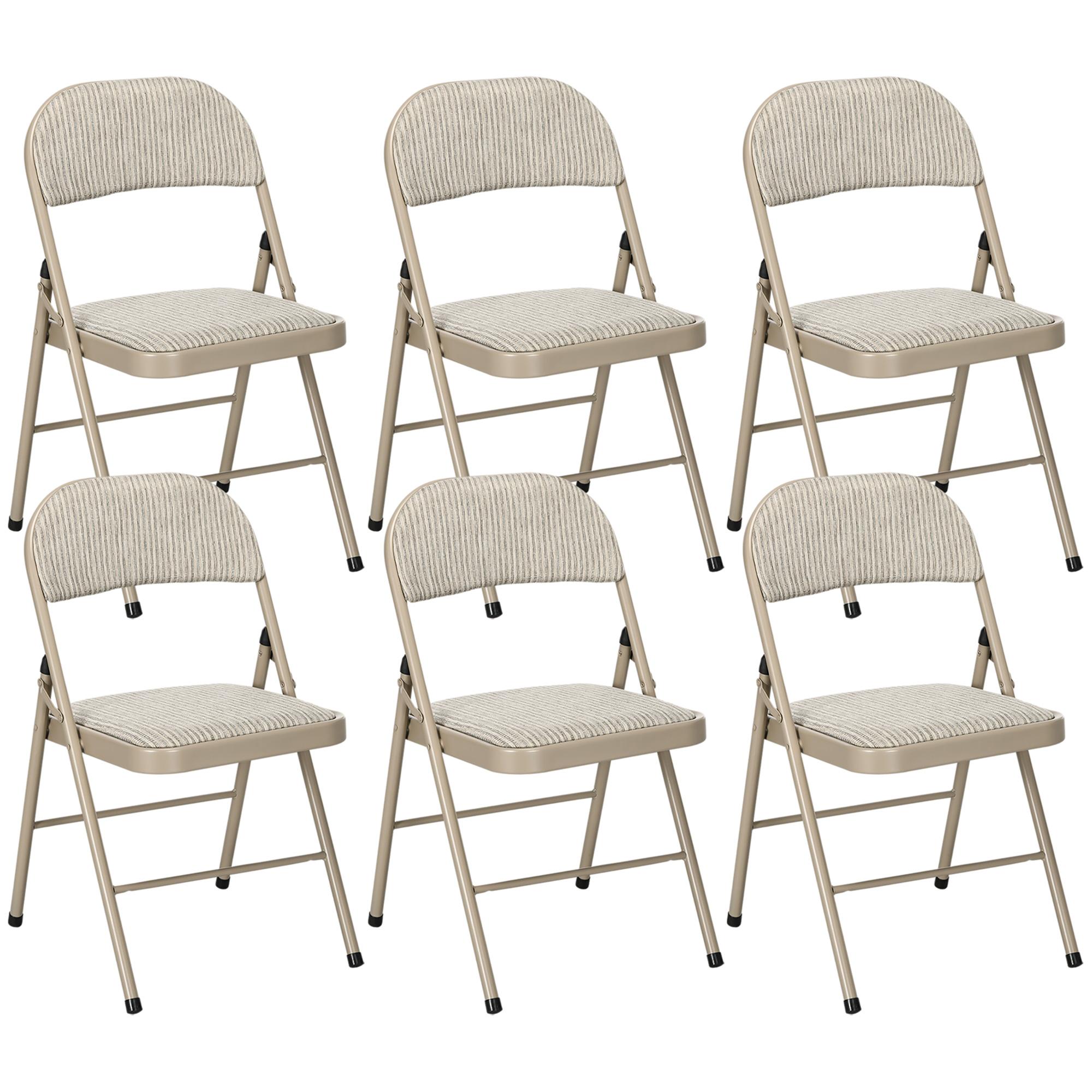 Beige Linen Folding Chair Set, Padded Set of 6