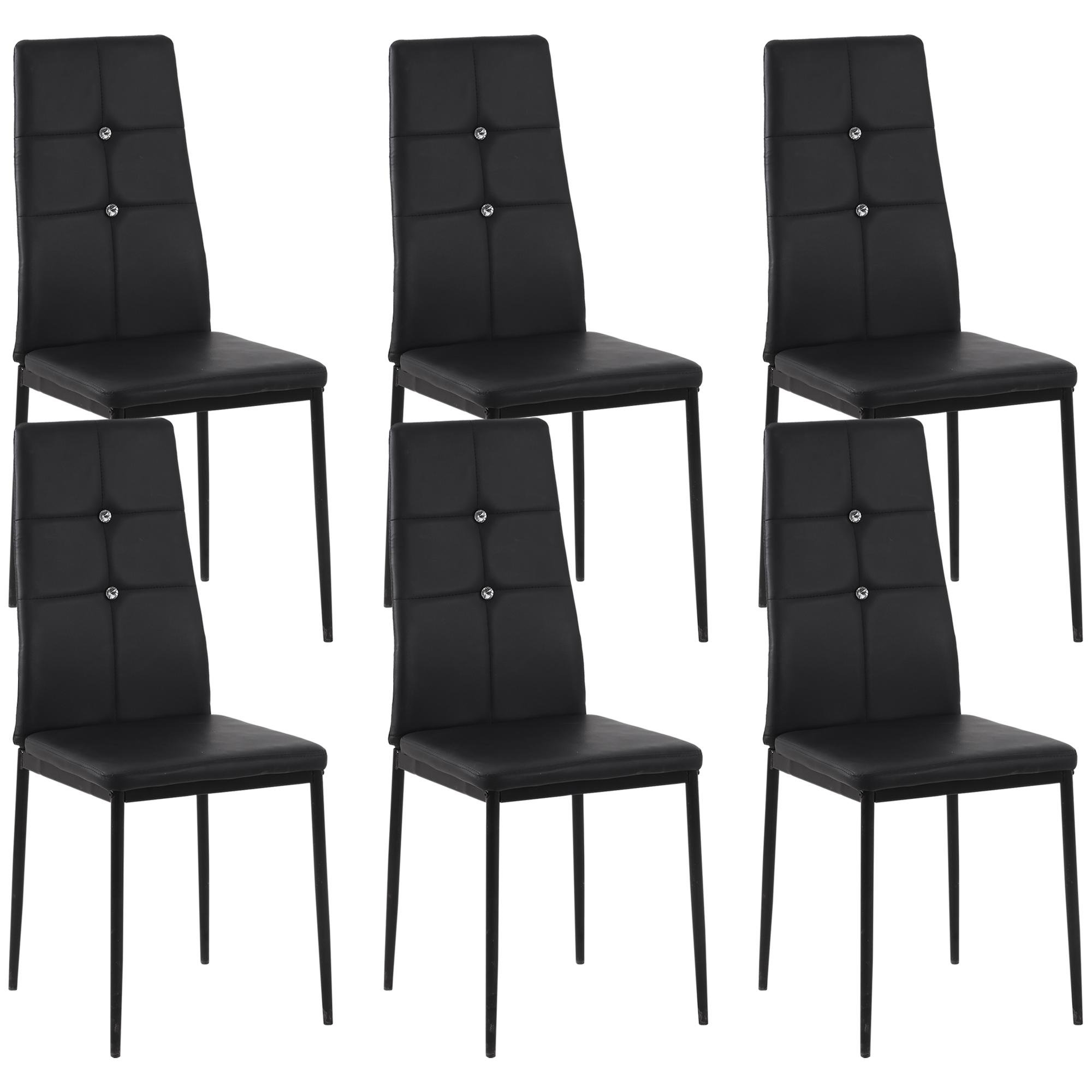 Black Tufted Dining Chair Set with High Backs, Set of 6