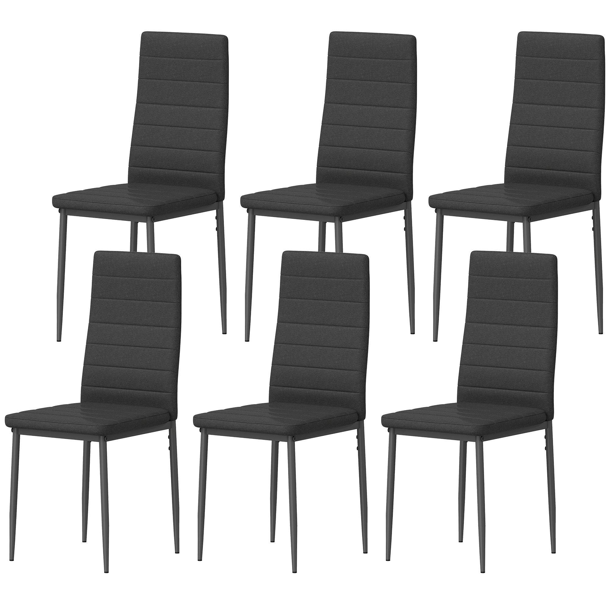Black Polyester Chair Set, High-Back Dining Chairs, Set of 6