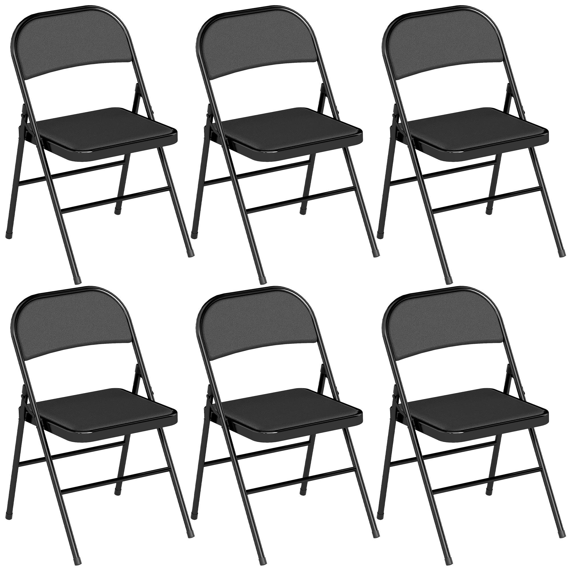 Black Padded Metal Folding Chairs, Set of 6