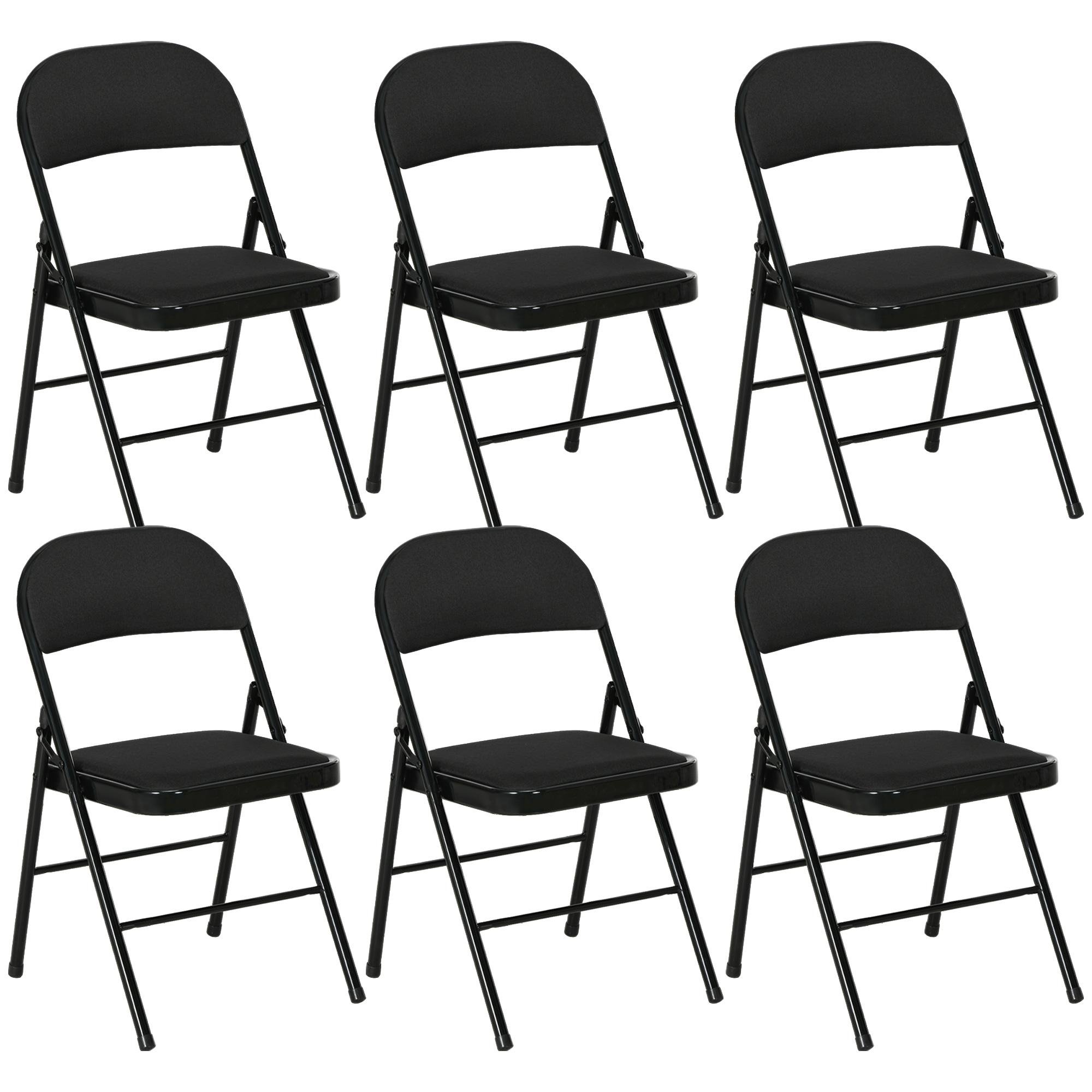 Black Faux Linen Folding Chairs, Set of 6