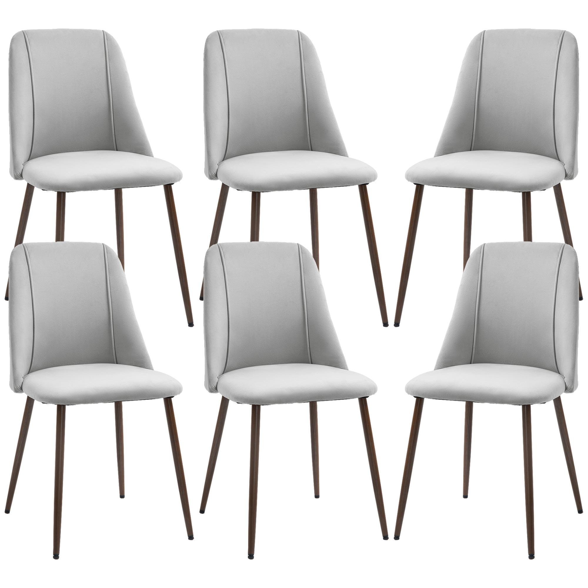 Grey Velvet Dining Chair Set of 6 with Curved Backs