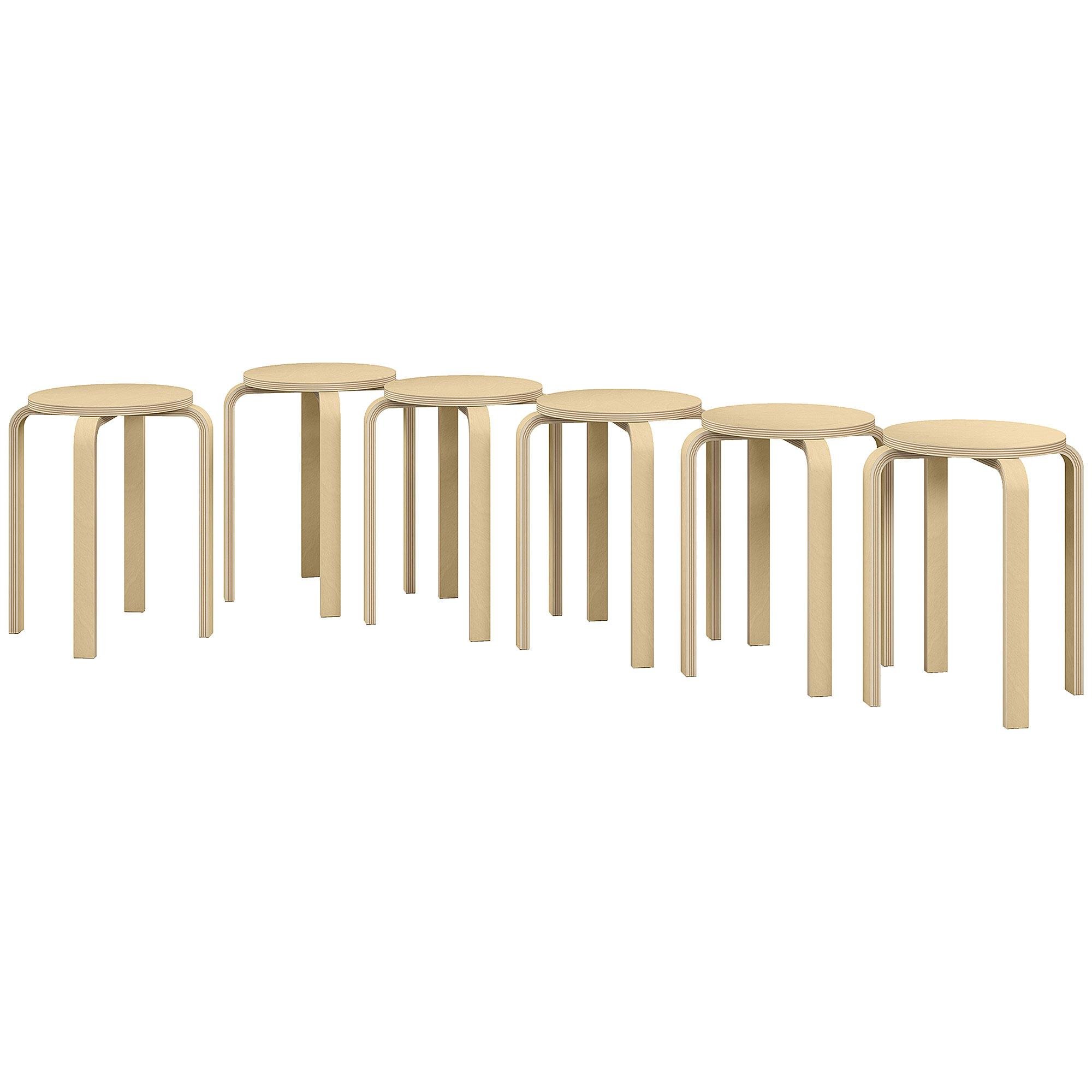 Natural Engineered Wood Stacking Stools, Set of 6, 17.7-Inch High