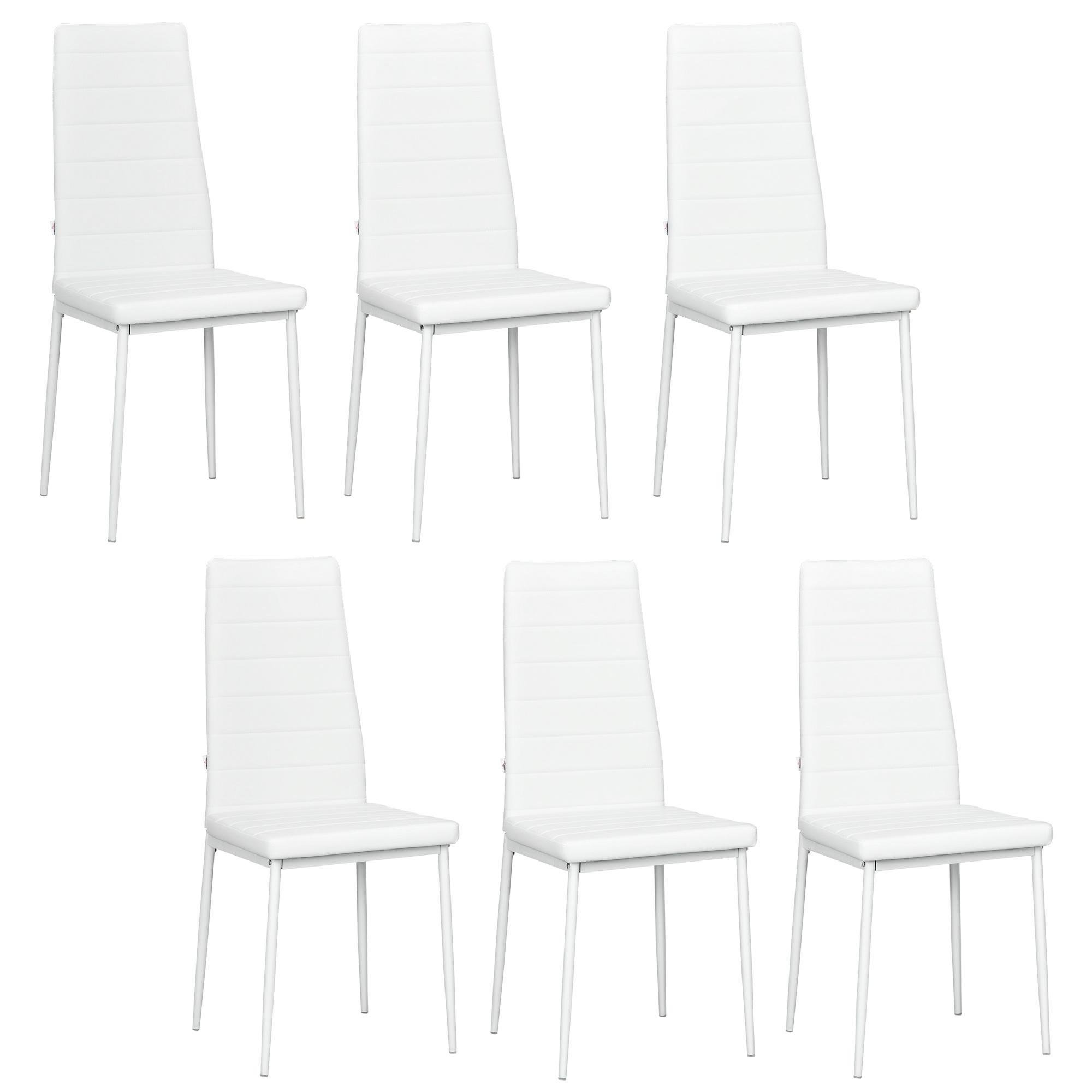 White channel tufted chairs, upholstered set of 6 for dining