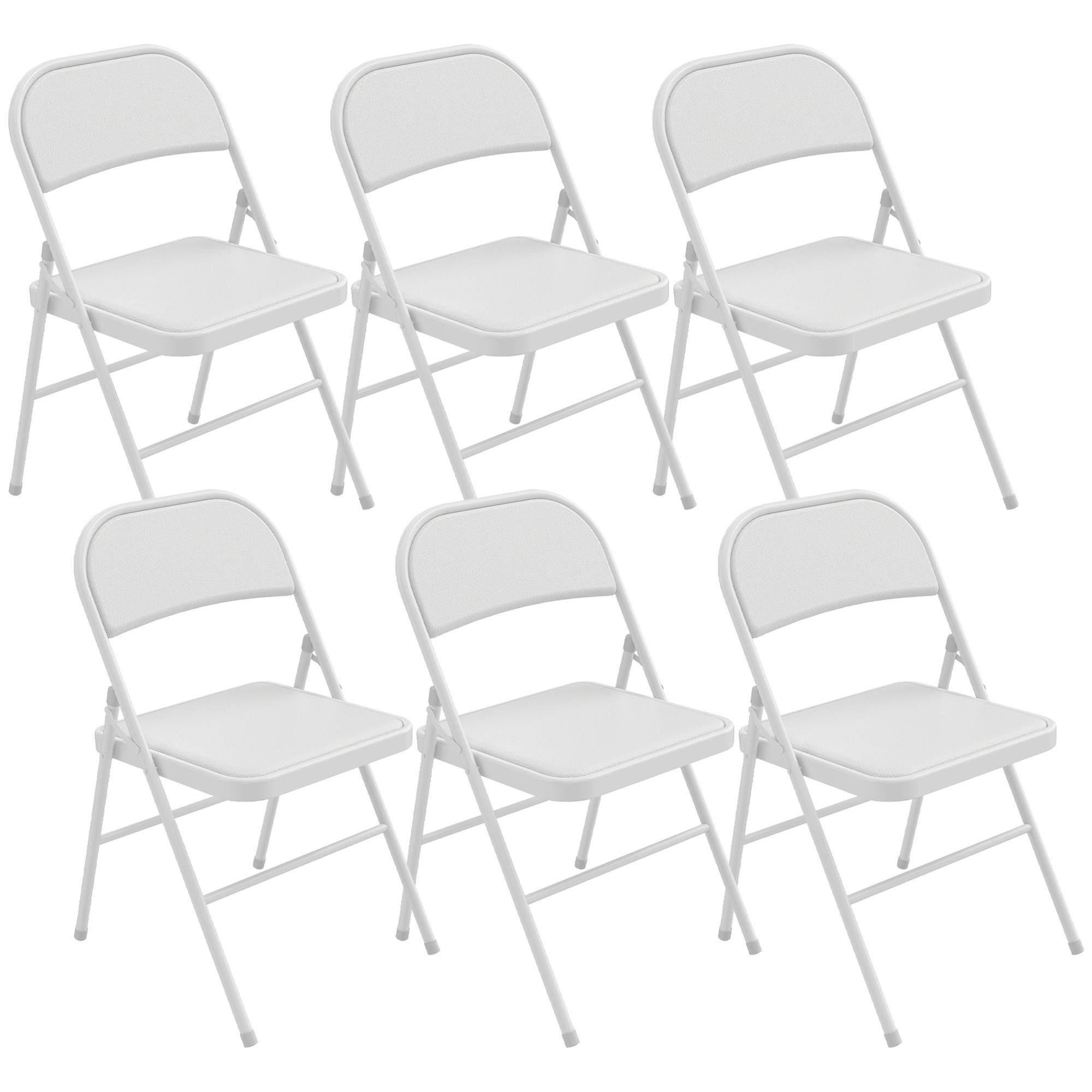 White PU Folding Chairs, Set of 6 for Indoor Use