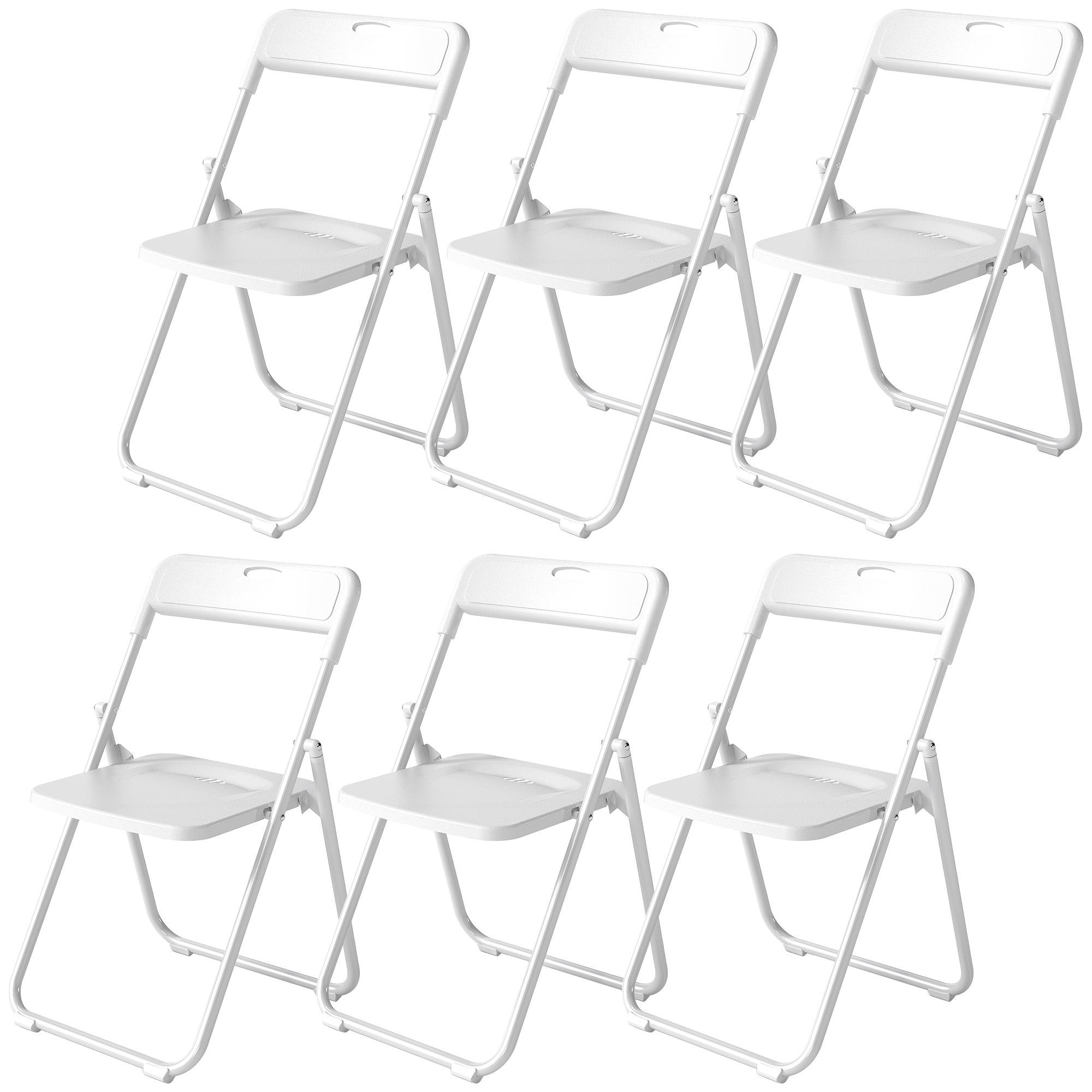 White Plastic Folding Chairs, Set of 6 with Carry Holes