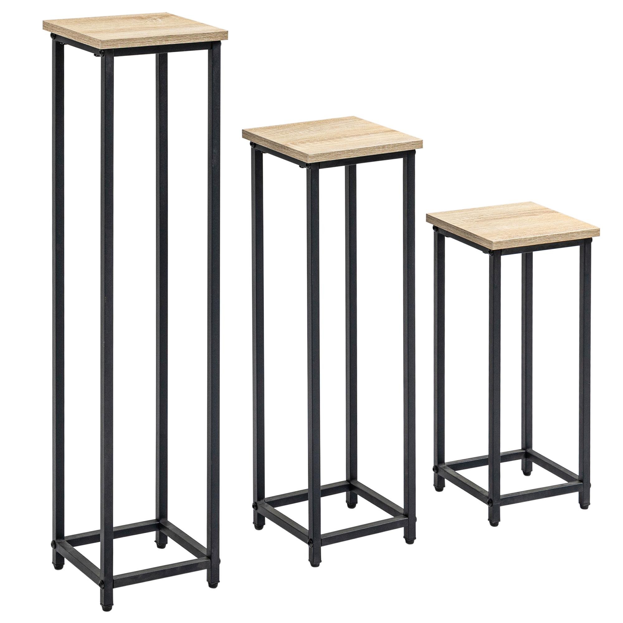 Three-Height Plant Stands, Black Metal Set of 3