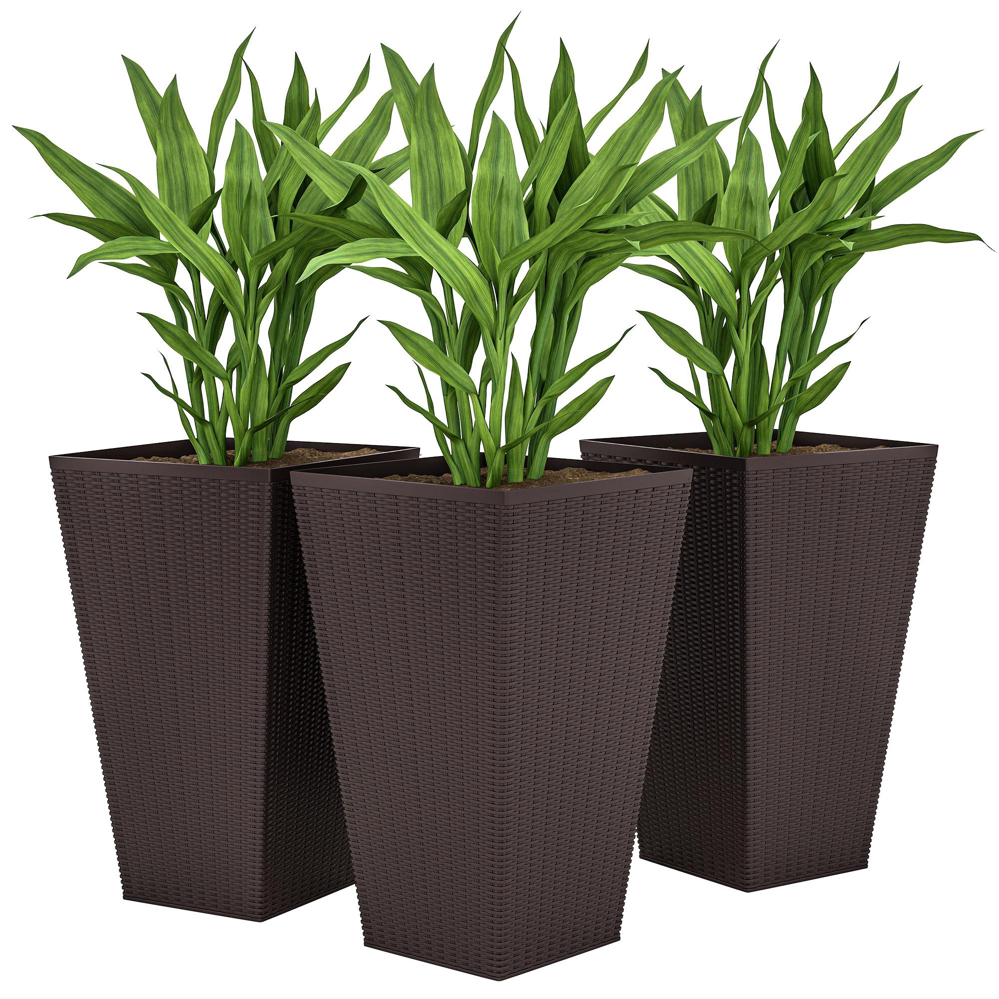 Brown Rattan-Look PP Planters Set of 3, 24-Inch Tall